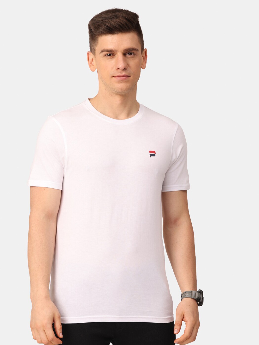 

POLONIUM Men White & white alyssum Applique T-shirt