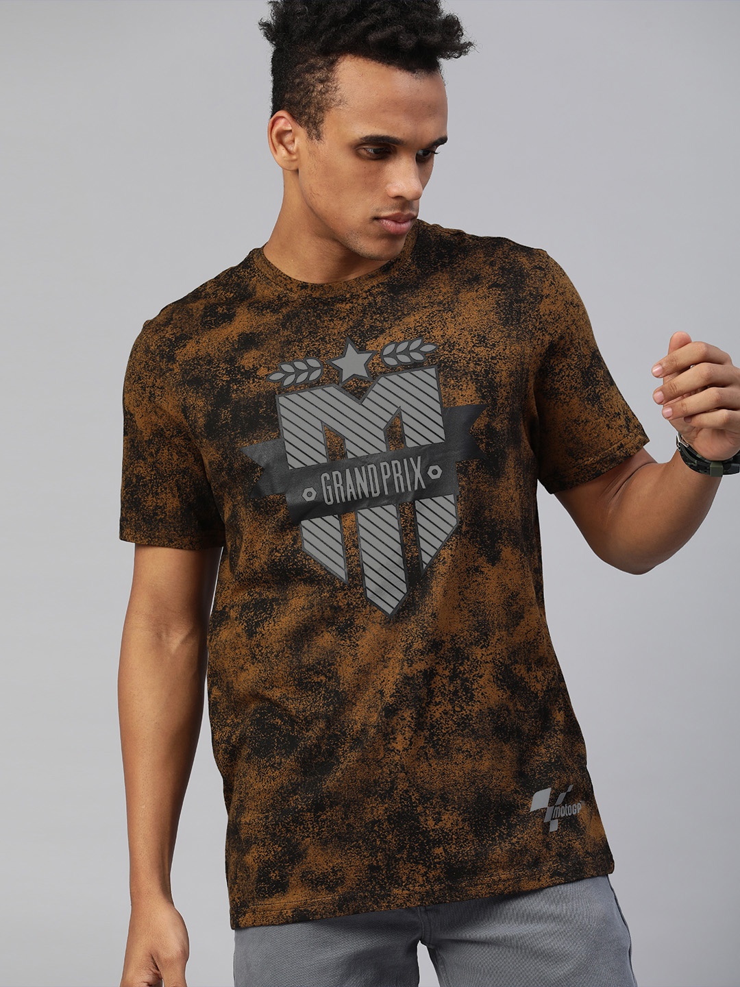 

MotoGP Men Brown & Black Grunge Typography Printed T-shirt