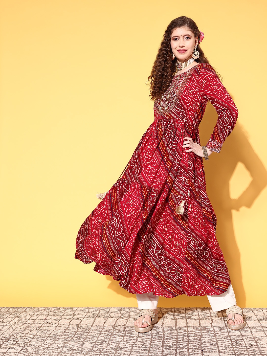 

ZOLA Women Red Viscose Rayon Print Parade Kurta