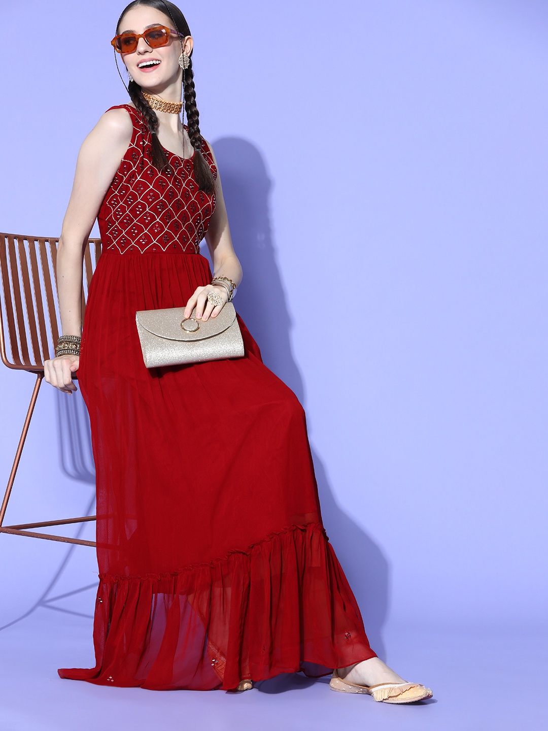 

ZOLA Women Charming Maroon Georgette Swirling Volume Kurta