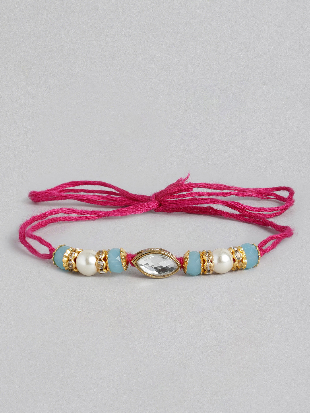 

I Jewels Gold-Toned & White Beads Studded Rakhi