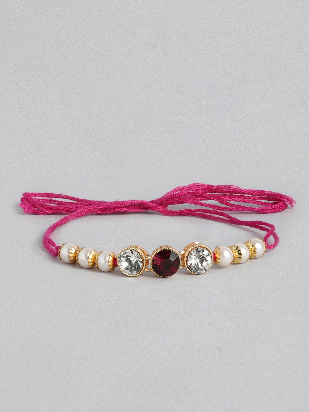 

I Jewels Gold-Toned & White Beads Studded Rakhi