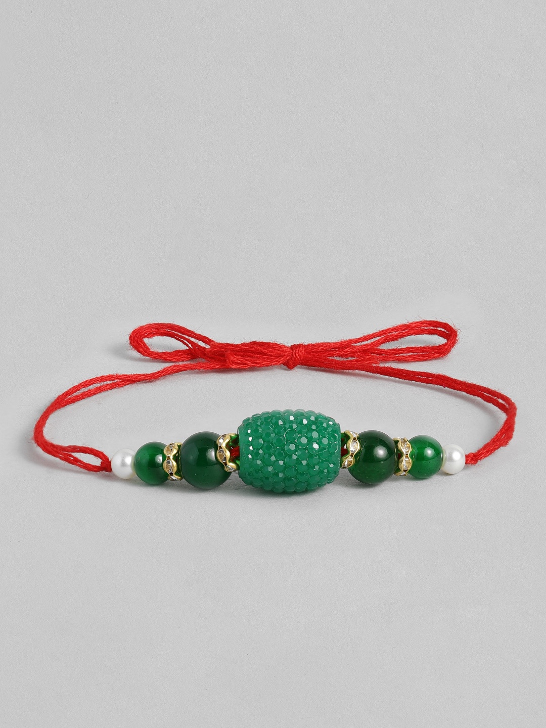 

I Jewels Green & Red Beads Studded Rakhi