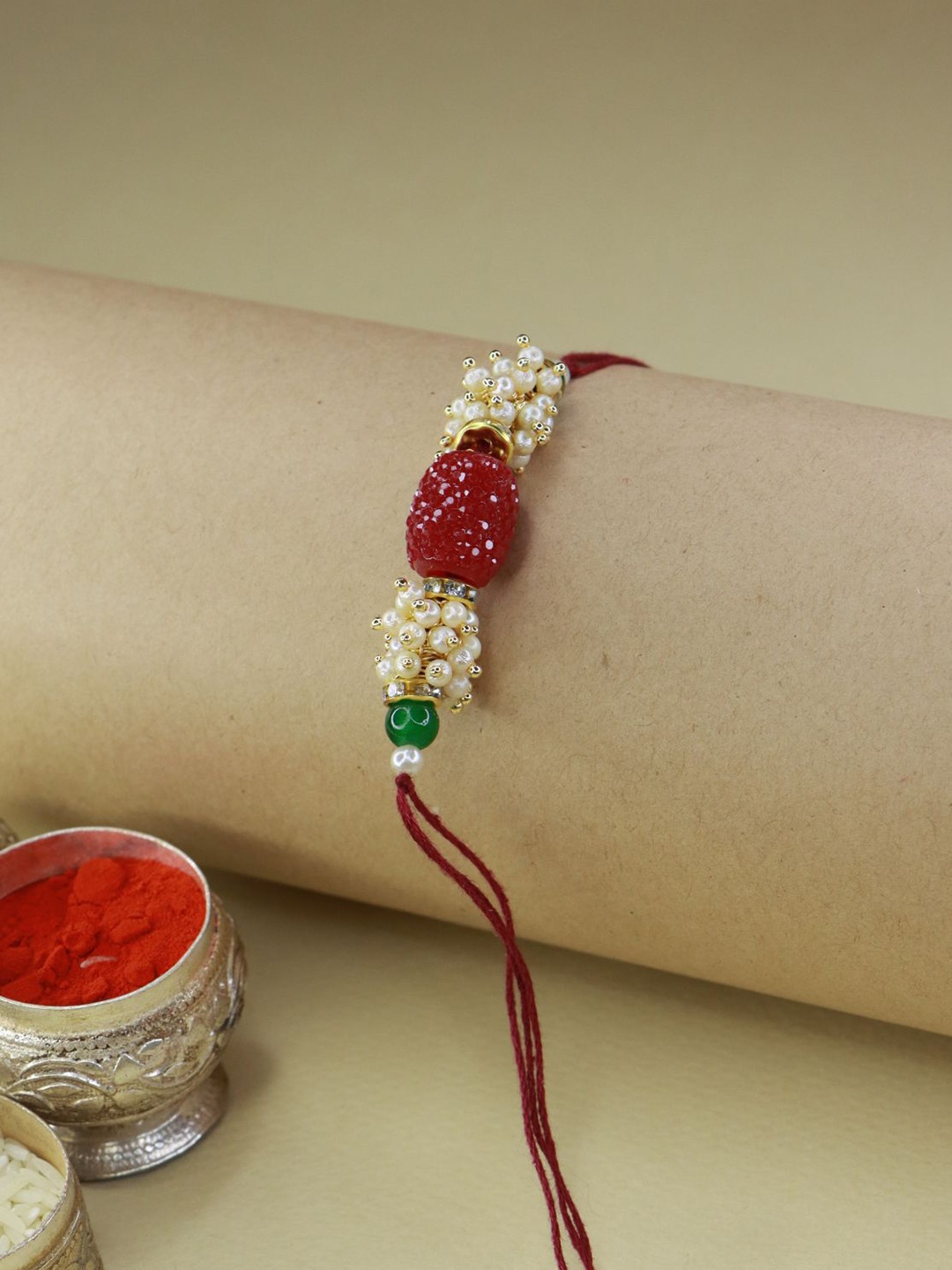 

I Jewels Brown & White Beads Studded Rakhi