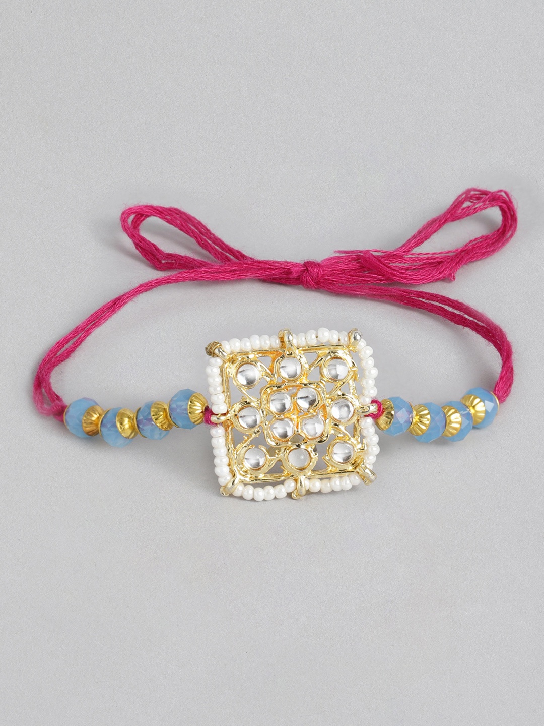 

I Jewels Gold-Toned & Blue Beaded & Studded Rakhi, Turquoise blue