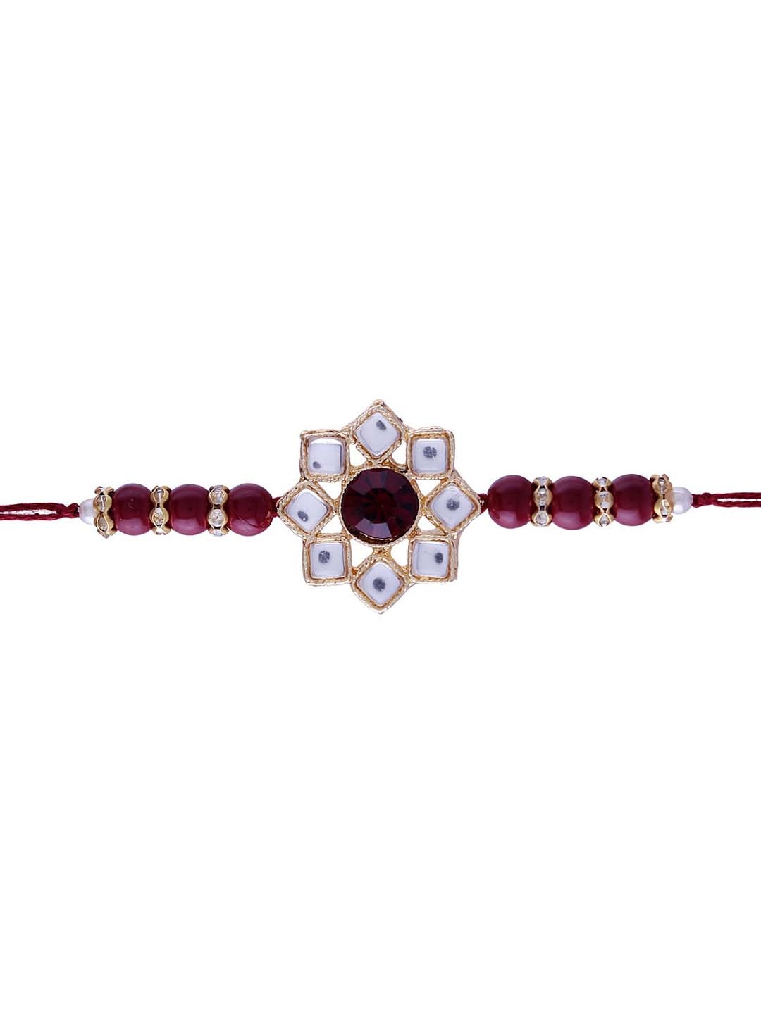 

I Jewels Maroon & Golden Beads Studded Rakhi
