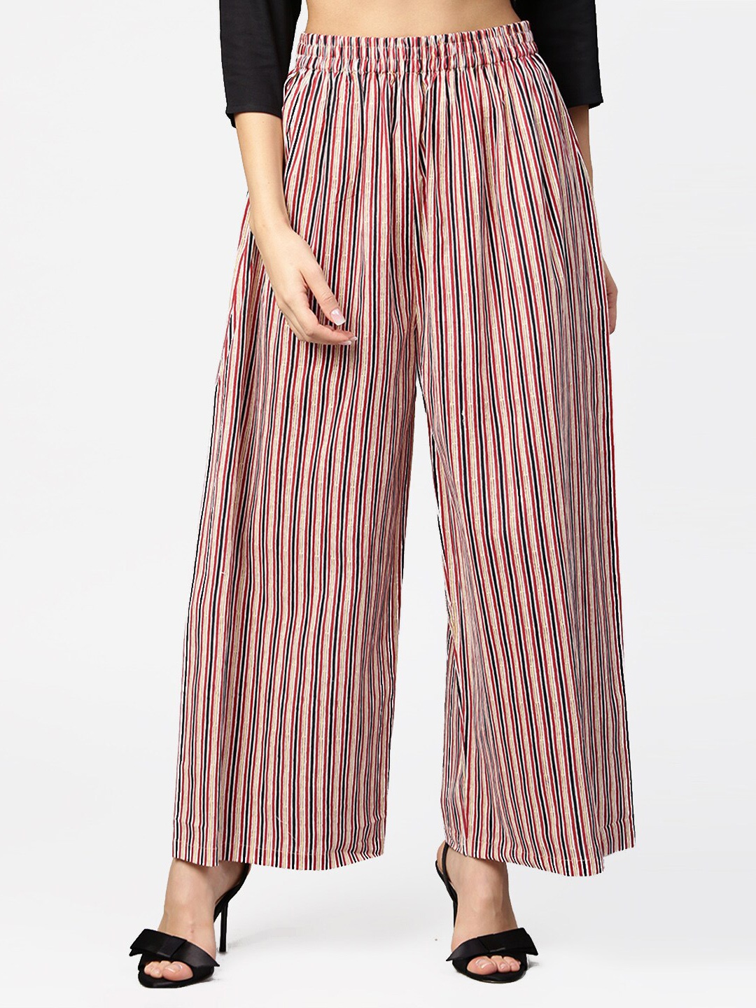 

AASI - HOUSE OF NAYO Women Maroon & Black Printed Ethnic Palazzos