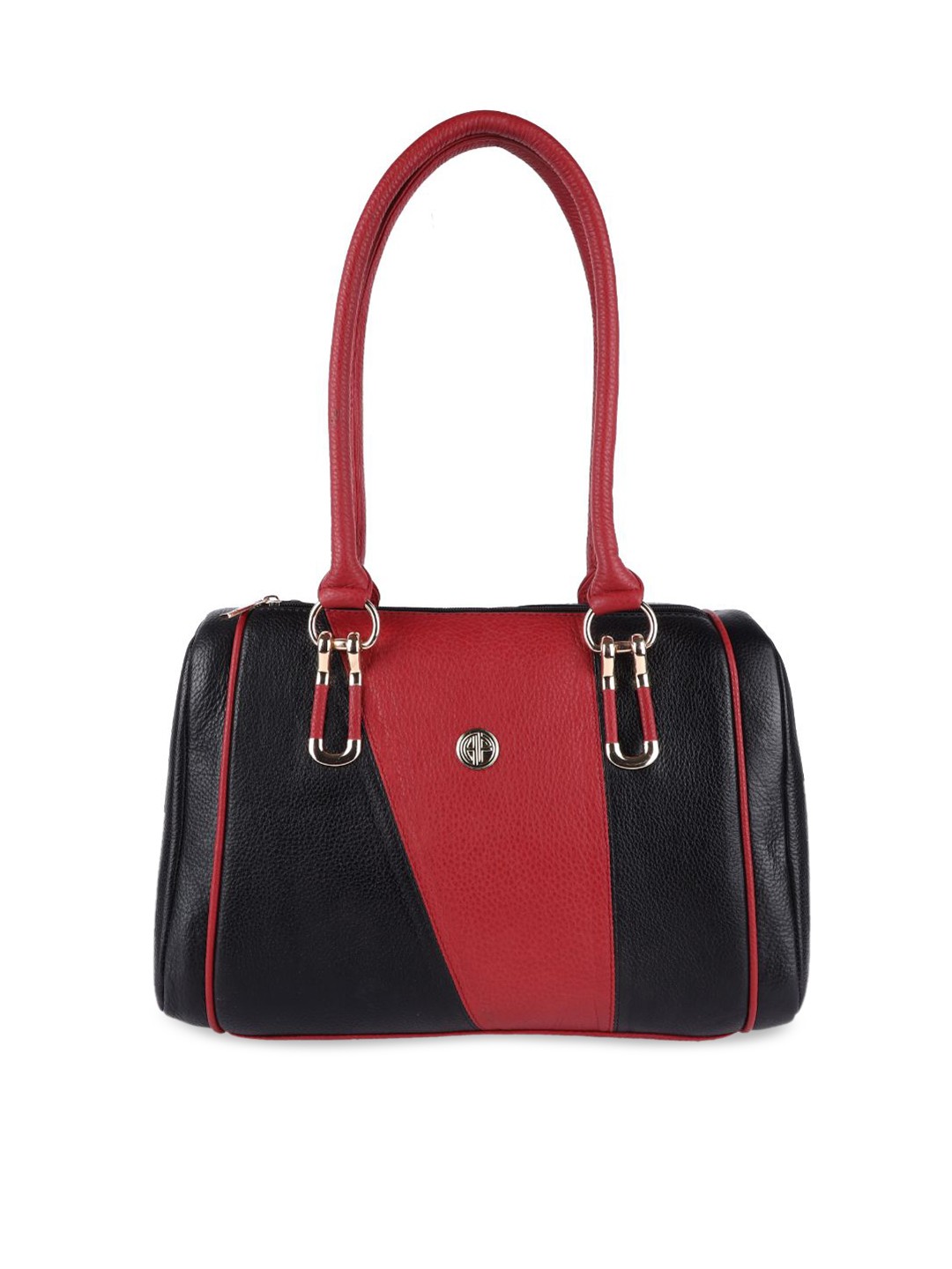 

HAMMONDS FLYCATCHER Black Colourblocked Leather Structured Shoulder Bag with Applique