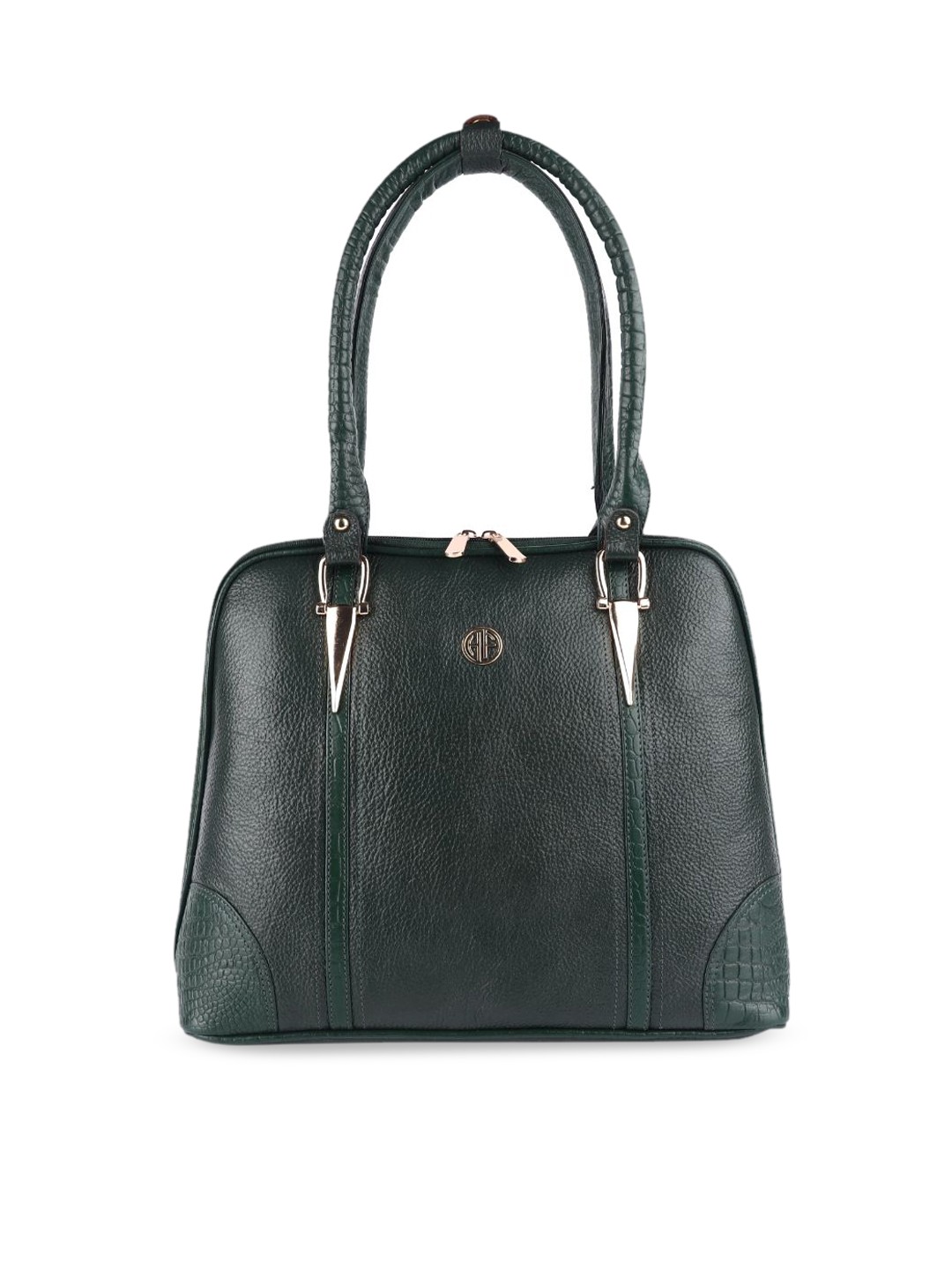 

HAMMONDS FLYCATCHER Green Leather Structured Handheld Bag with Cut Work