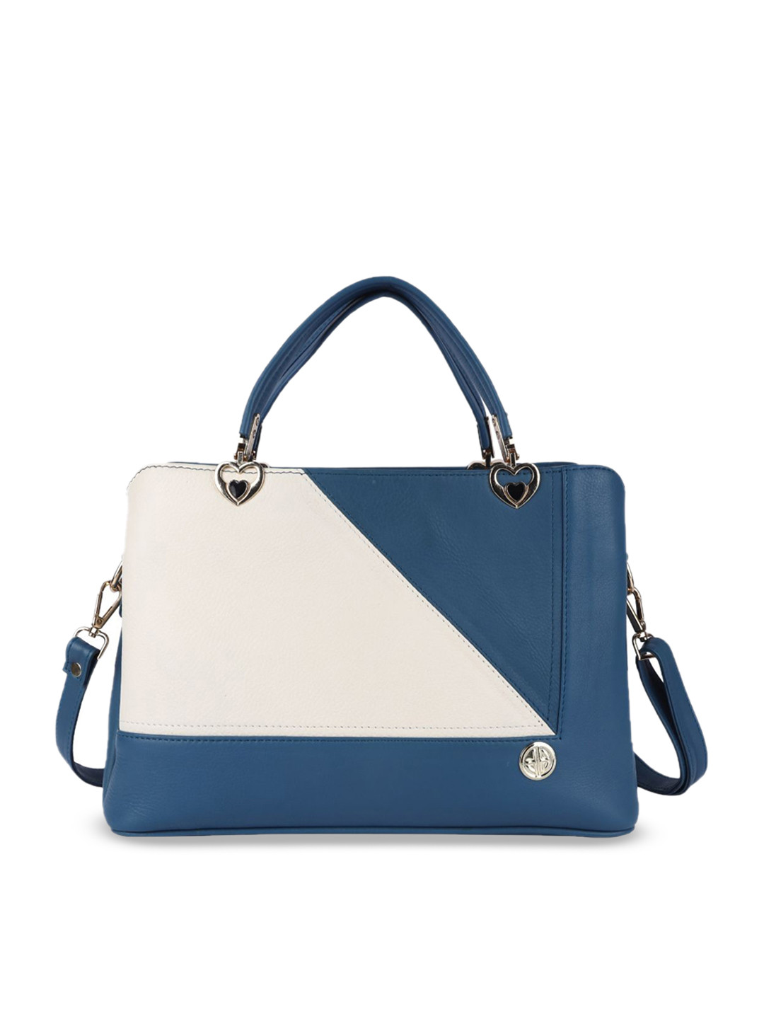 

HAMMONDS FLYCATCHER Blue Colourblocked Leather Structured Handheld Bag with Cut Work