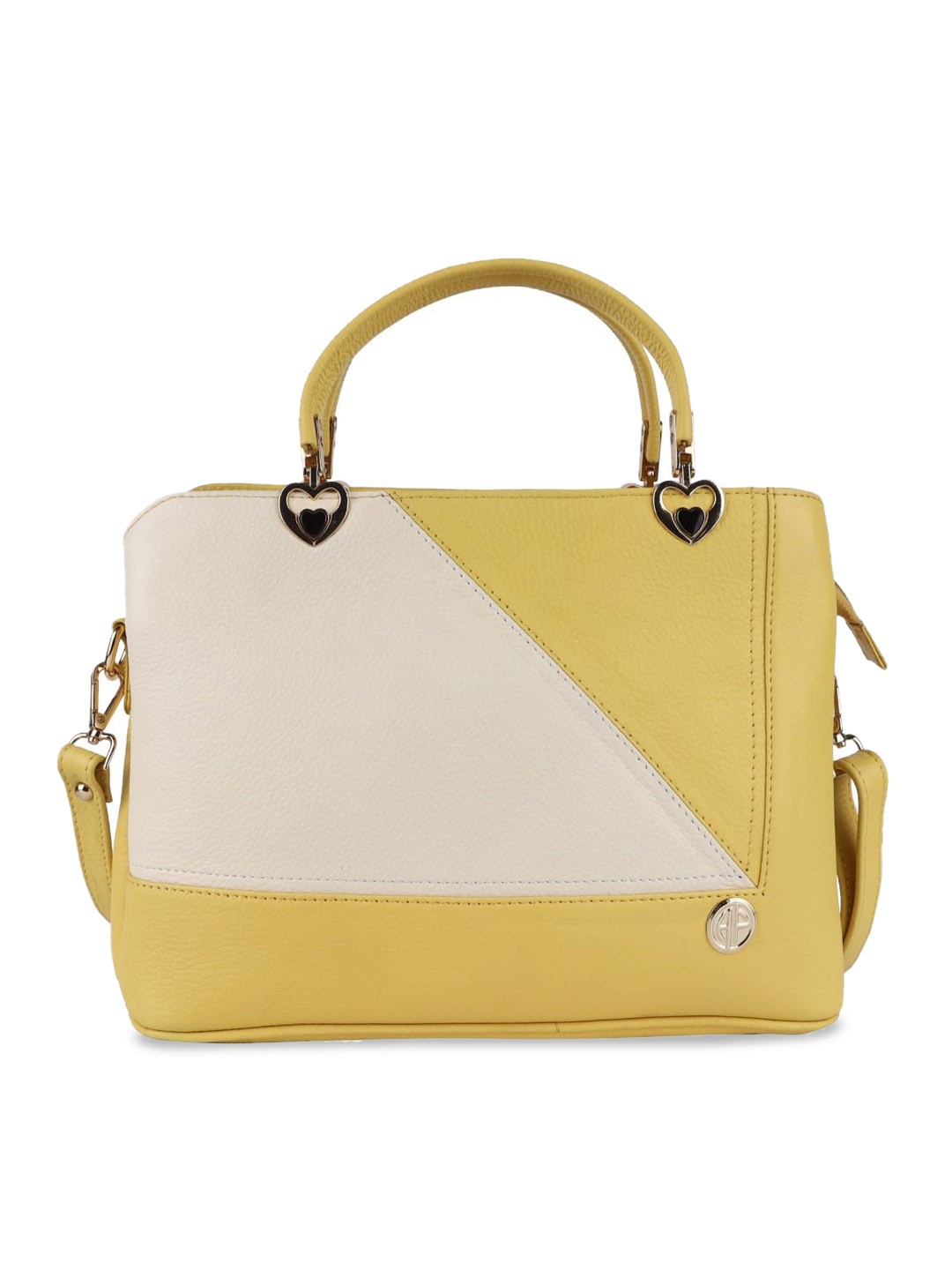 

HAMMONDS FLYCATCHER Yellow Colourblocked Leather Structured Handheld Bag with Tasselled