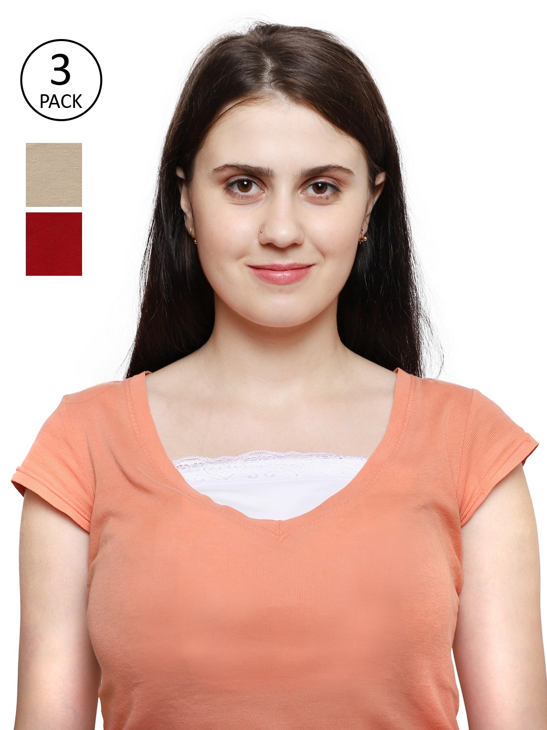 

Finesse Miracle Cami Women Pack of 3 White Solid Cami Slip Cleavage Insert Cover Bra