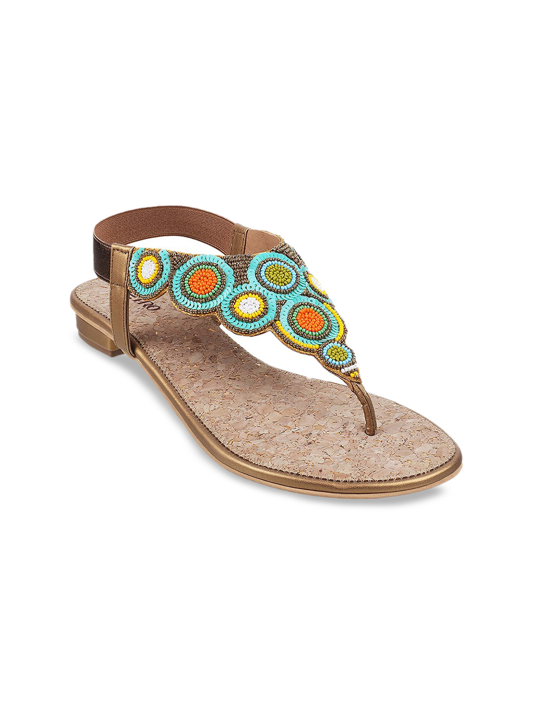 

Metro Women Gold-Toned Embellished T-Strap Flats