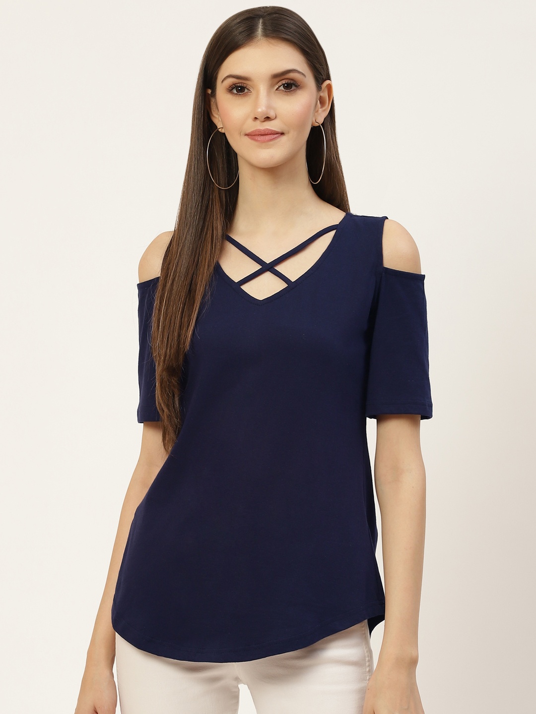 

BRINNS Navy Blue Solid Cotton Top