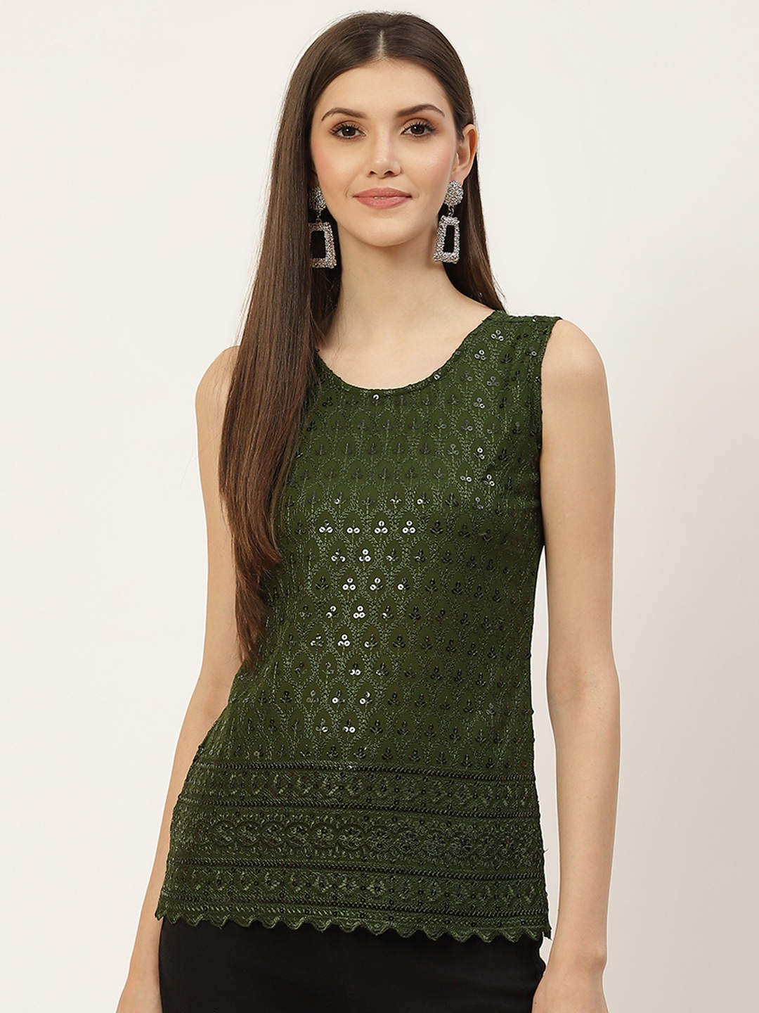 

BRINNS Olive Green Sequin Embellished Top