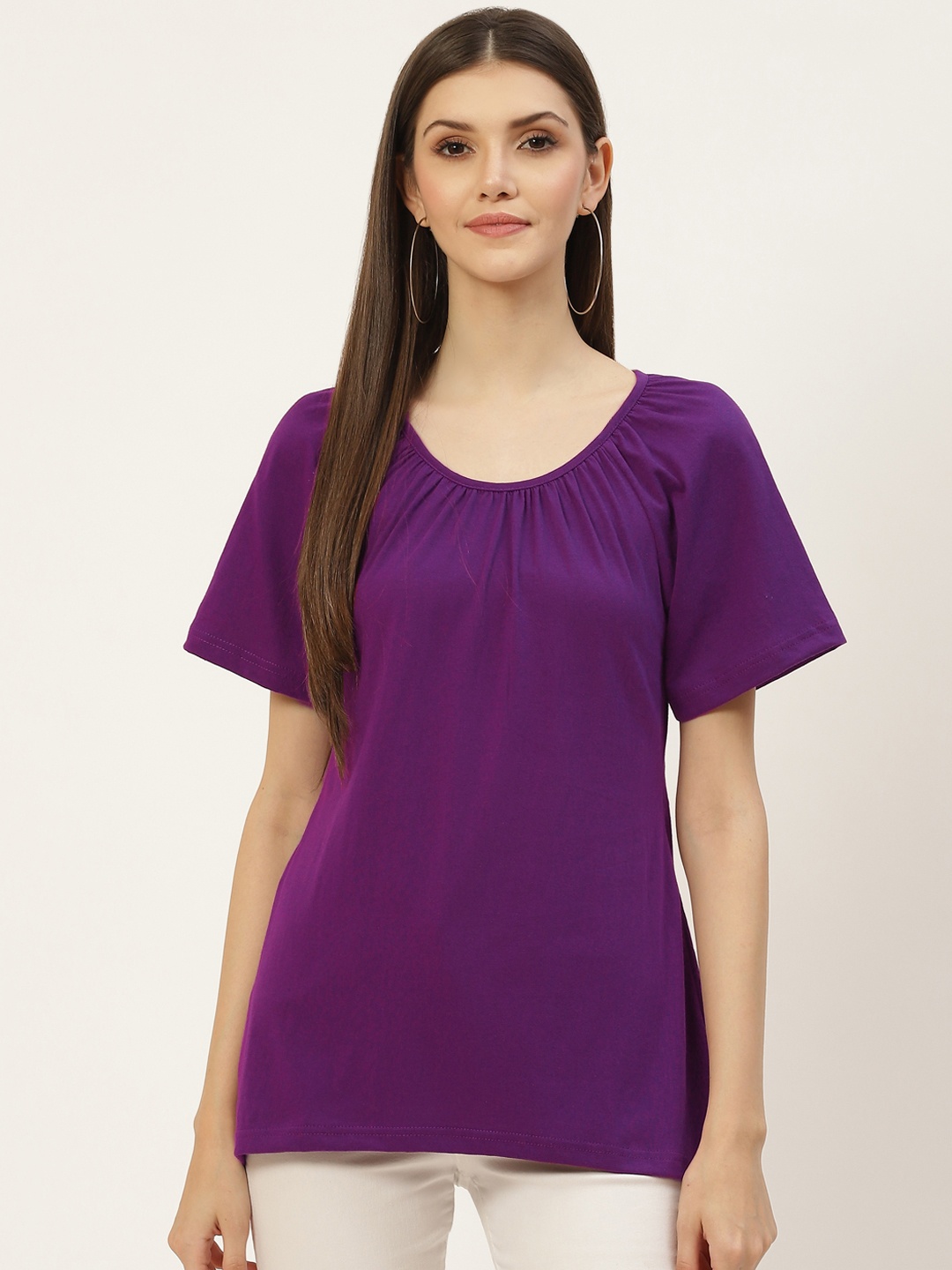 

BRINNS Solid Pure Cotton Curved Hem Top, Purple