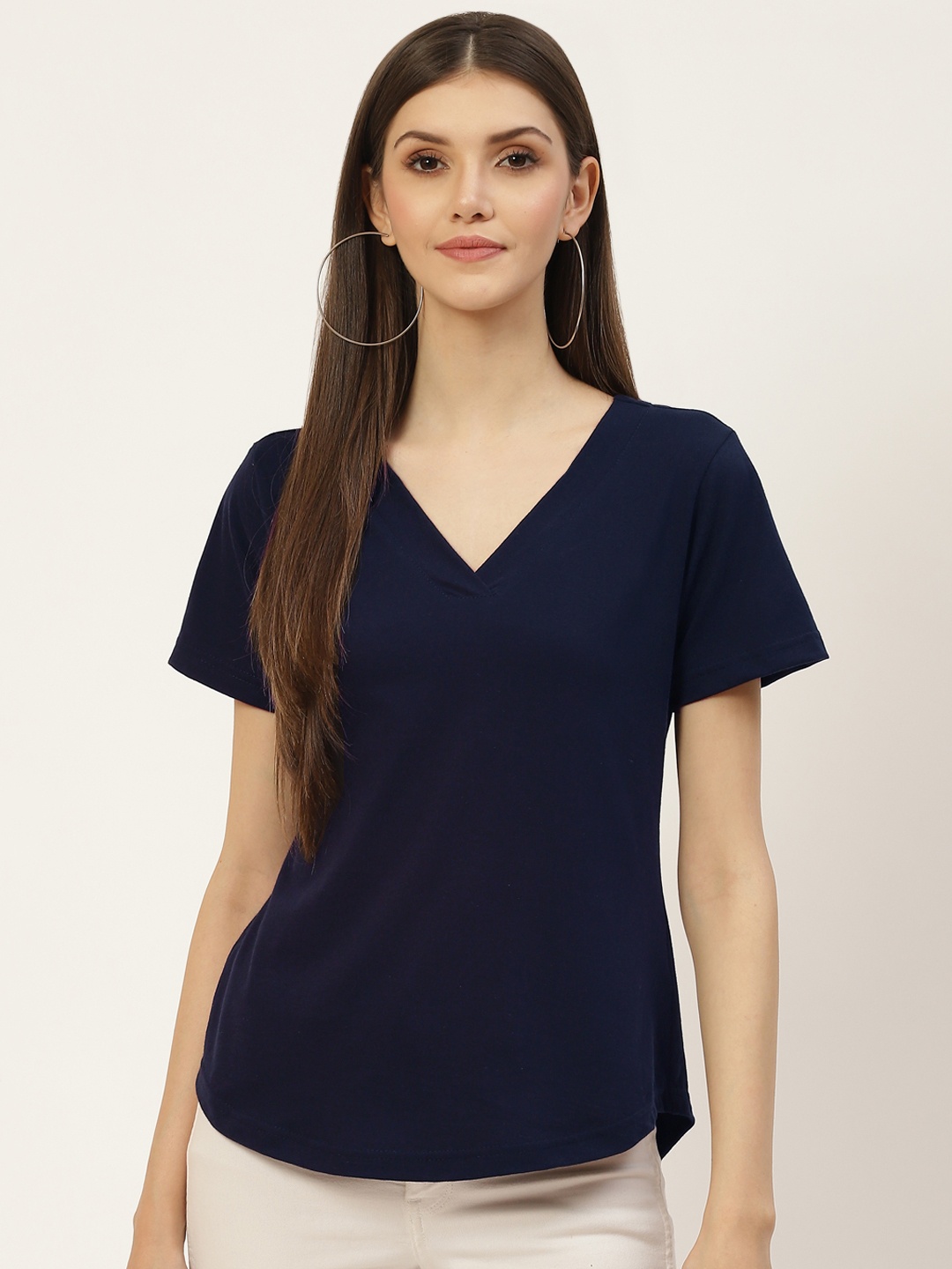 

BRINNS Women Navy Blue Solid Pure Cotton T-shirt