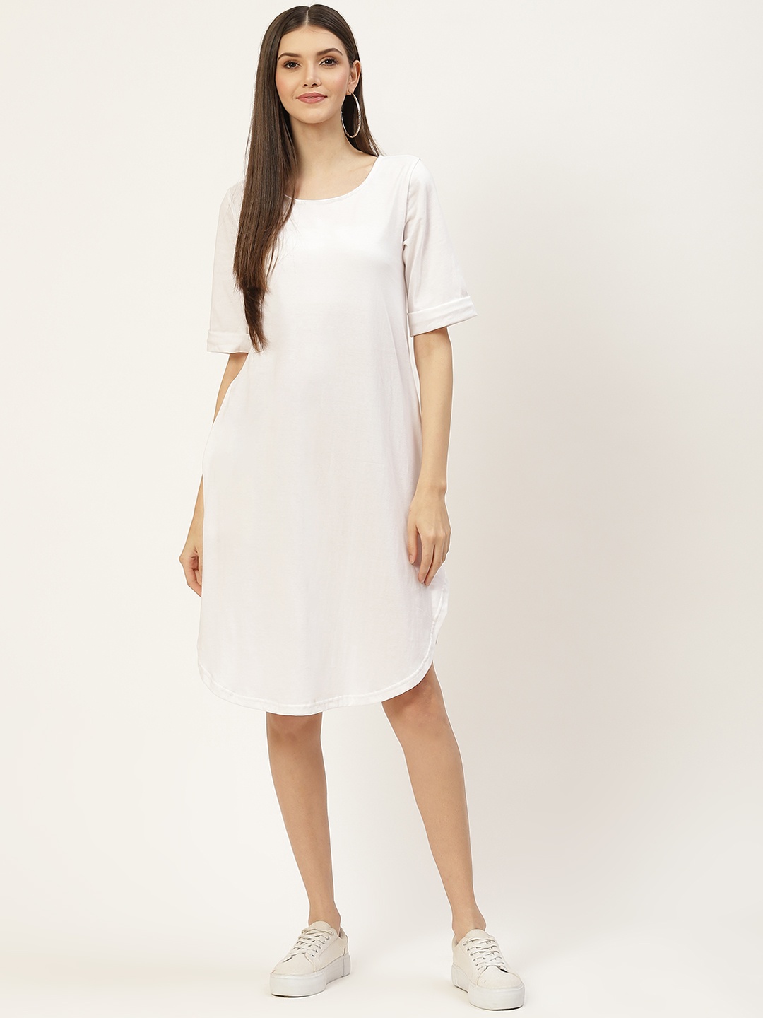 

BRINNS White Solid Pure Cotton A-Line Midi Dress