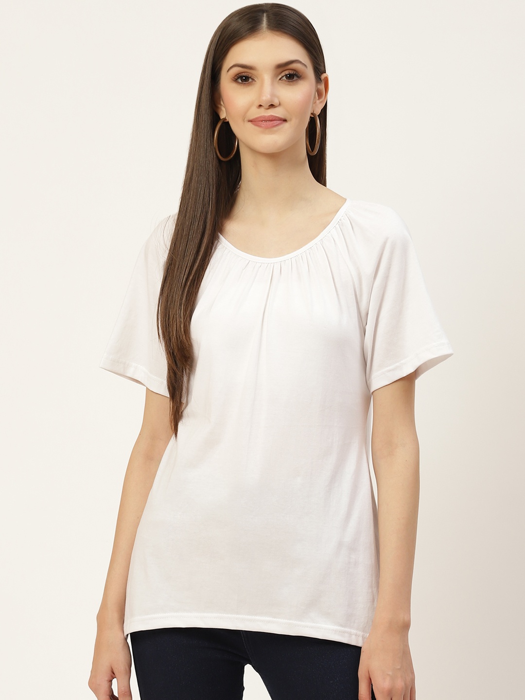 

BRINNS Solid Pure Cotton Curved Hem Top, White