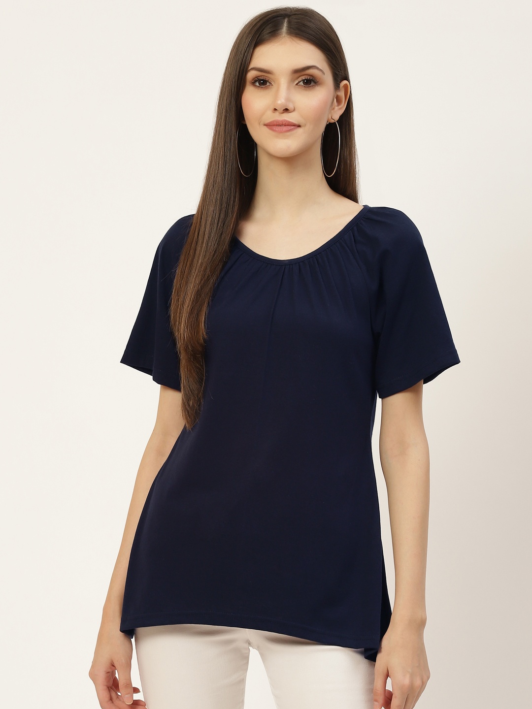 

BRINNS Solid Pure Cotton Curved Hem Top, Navy blue