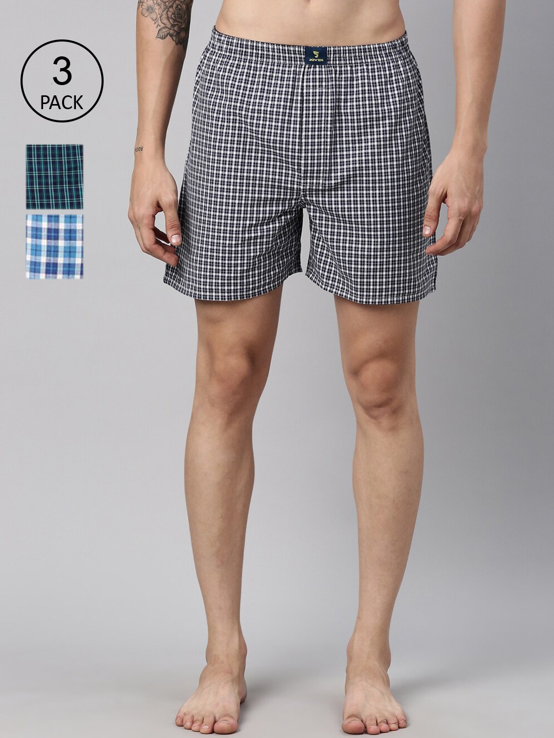 

Joven Men Pack of 3 Checked Boxers JB3C010, Multi
