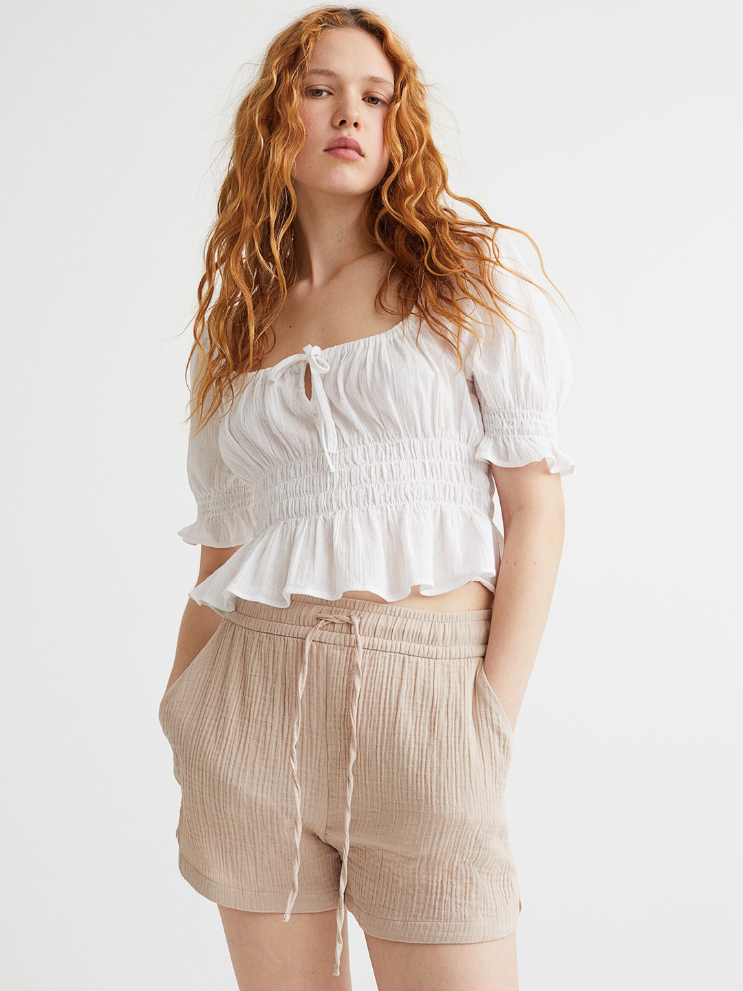 

H&M Women Beige Cotton Shorts