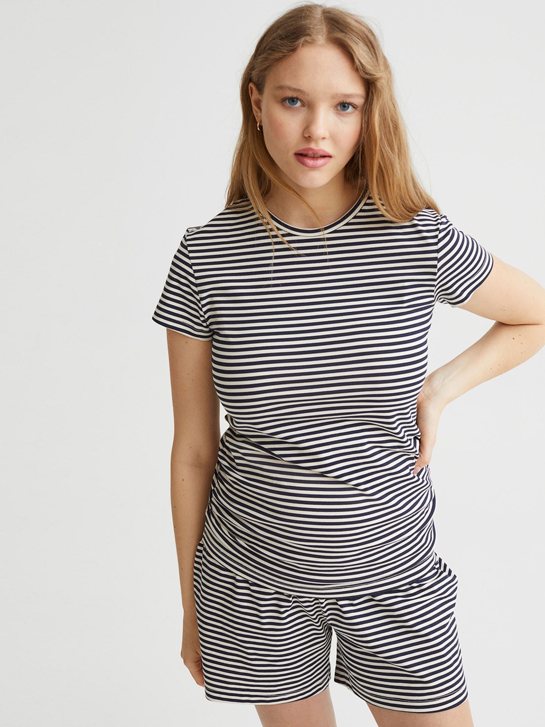 

H&M Women Navy Blue MAMA 2-Piece T-shirt And Shorts Set