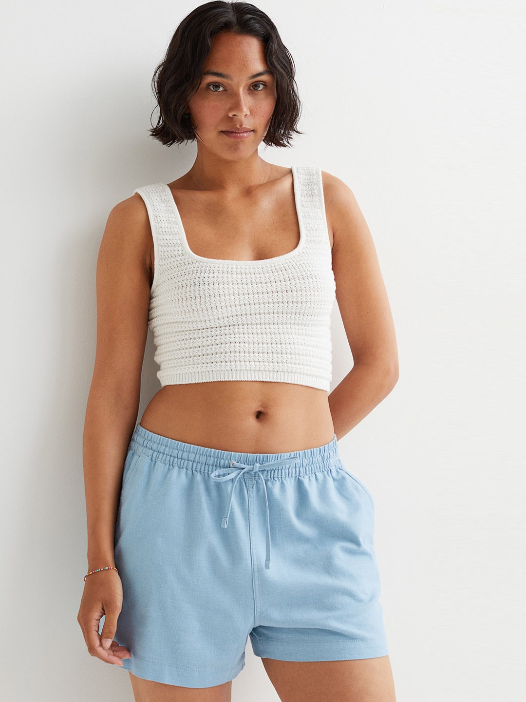 

H&M Women Blue Linen-Blend Shorts