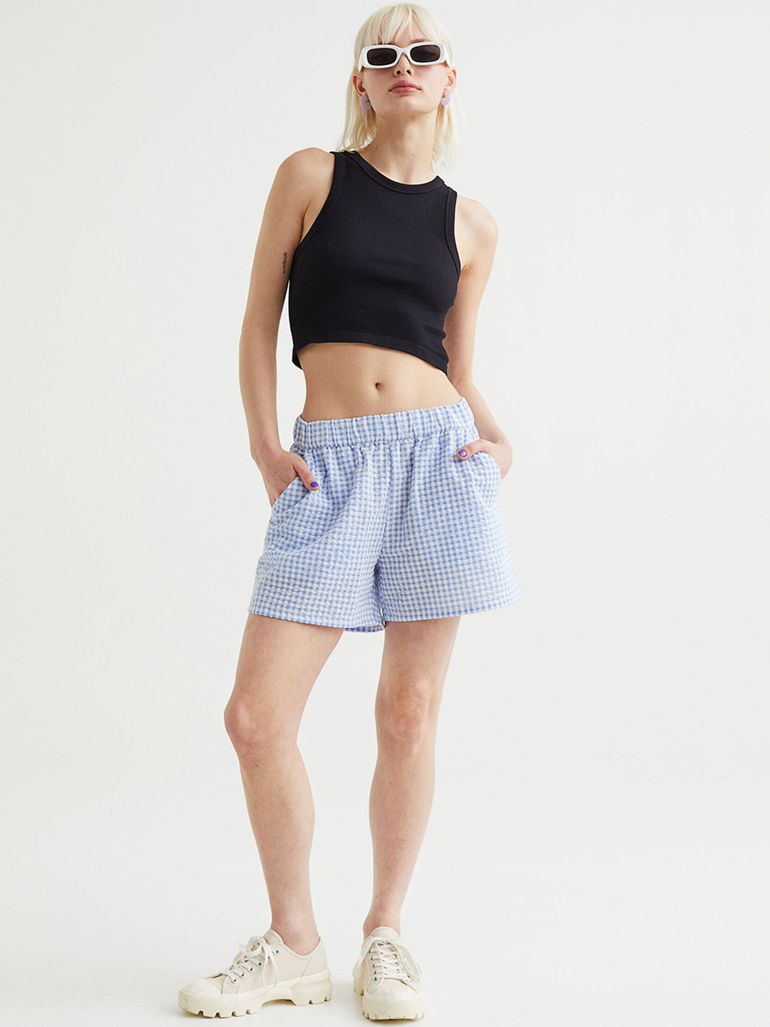 

H&M Women Blue Checked Wide Shorts