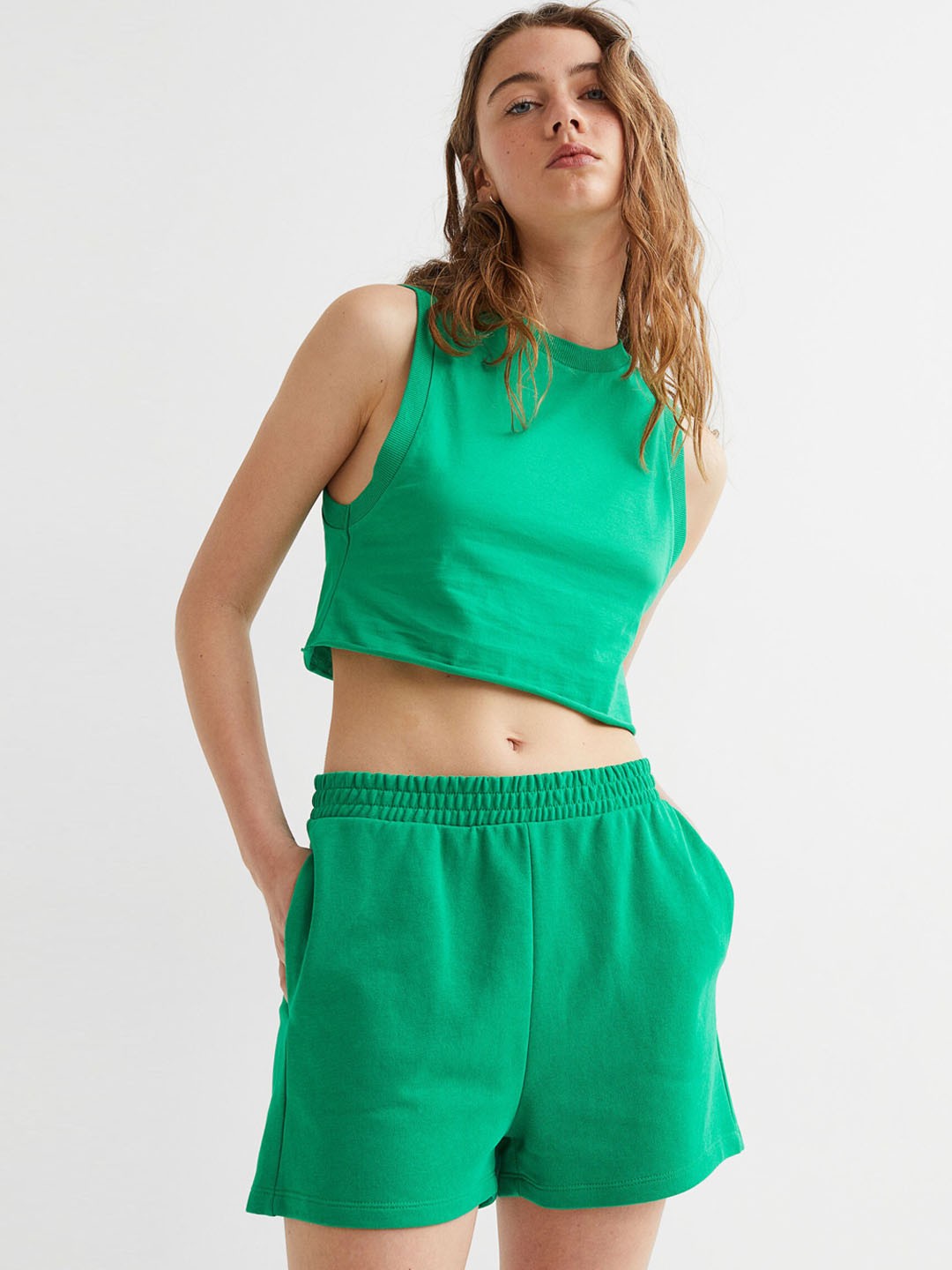 

H&M Women Green Solid Regular Sweatshorts