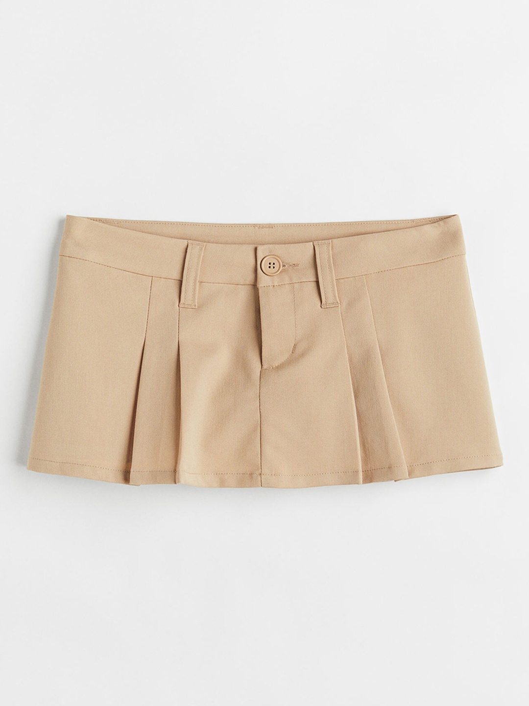 

H&M Women Twill Solid Pleated Straight Mini Skirt, Beige