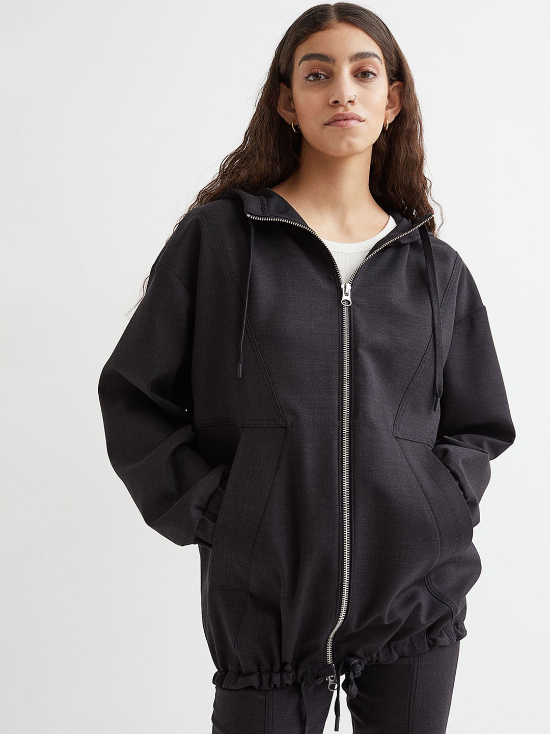 

H&M Women Charcoal Grey Oversized Wool-Blend Jacket
