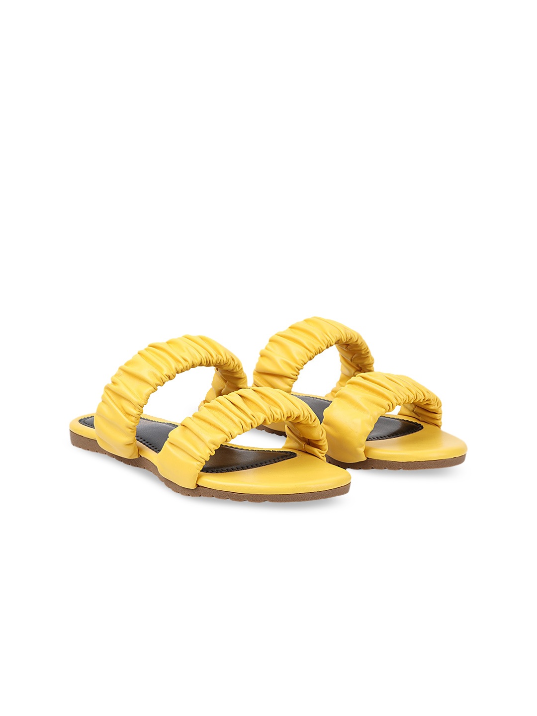 

Shoetopia Women Yellow Striped Open Toe Flats