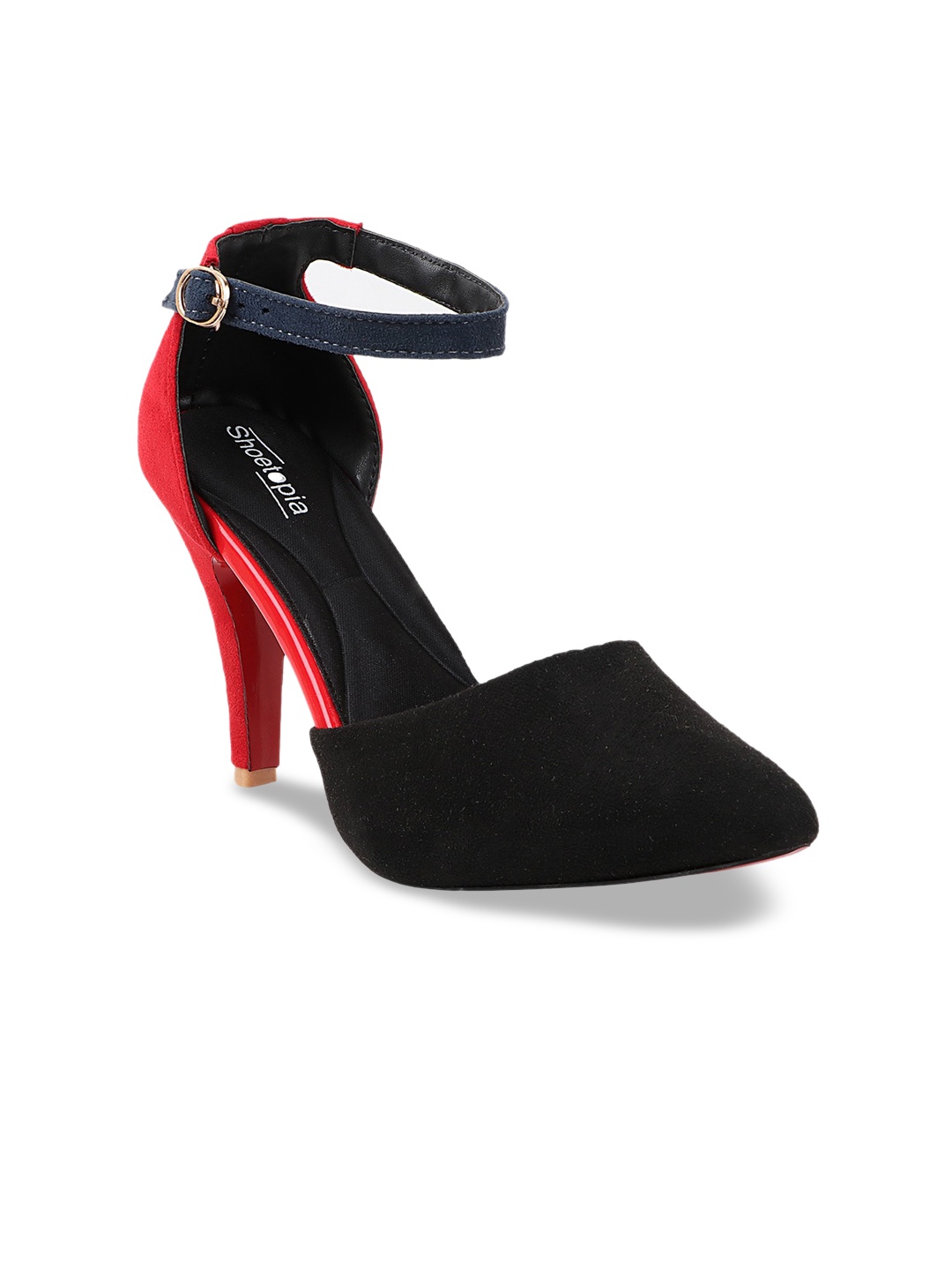 

Shoetopia Black Printed Stiletto Pumps with Buckles