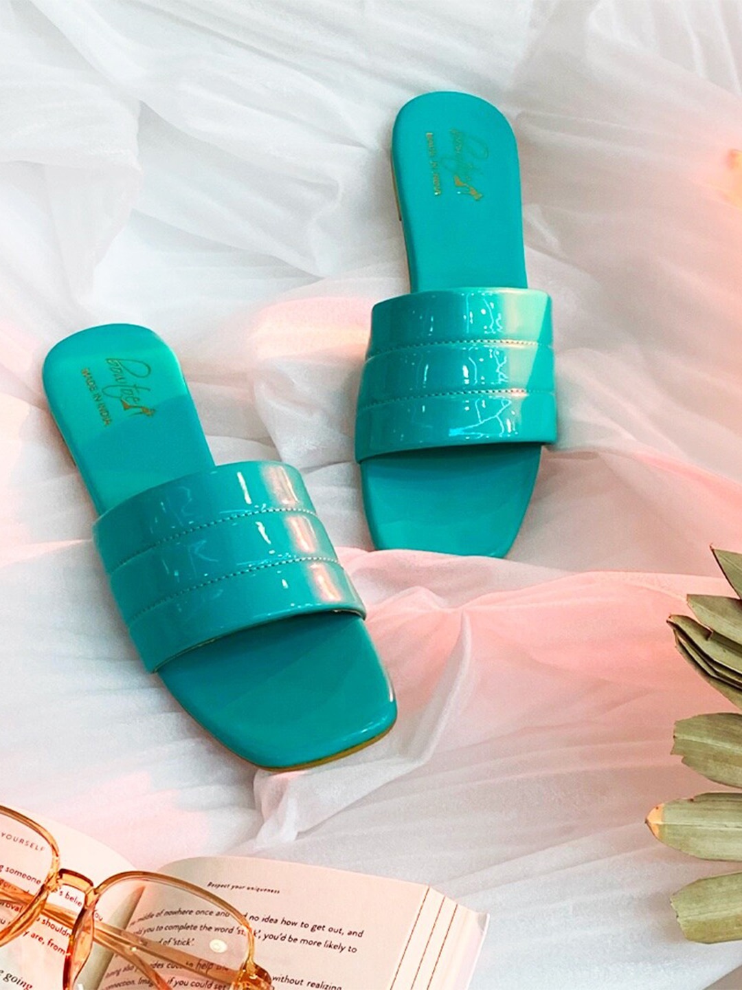 

Bowtoes Women Turquoise Blue Open Toe Flats