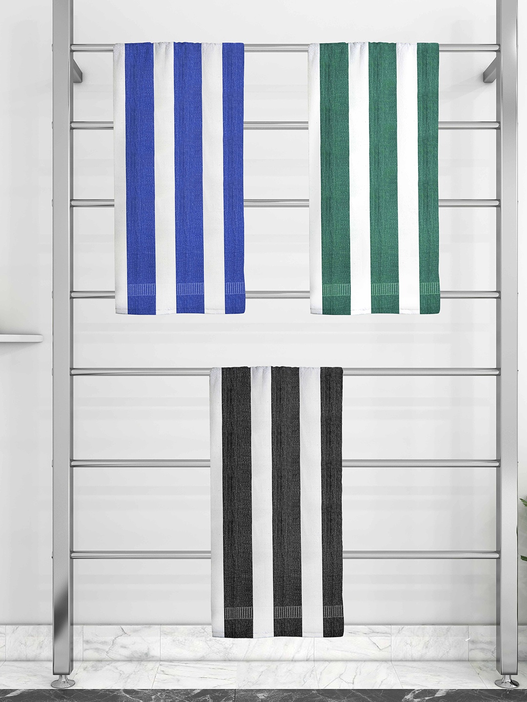 

Athom Trendz Set Of 3 Striped Pure Cotton 210 GSM Bath Towel, White