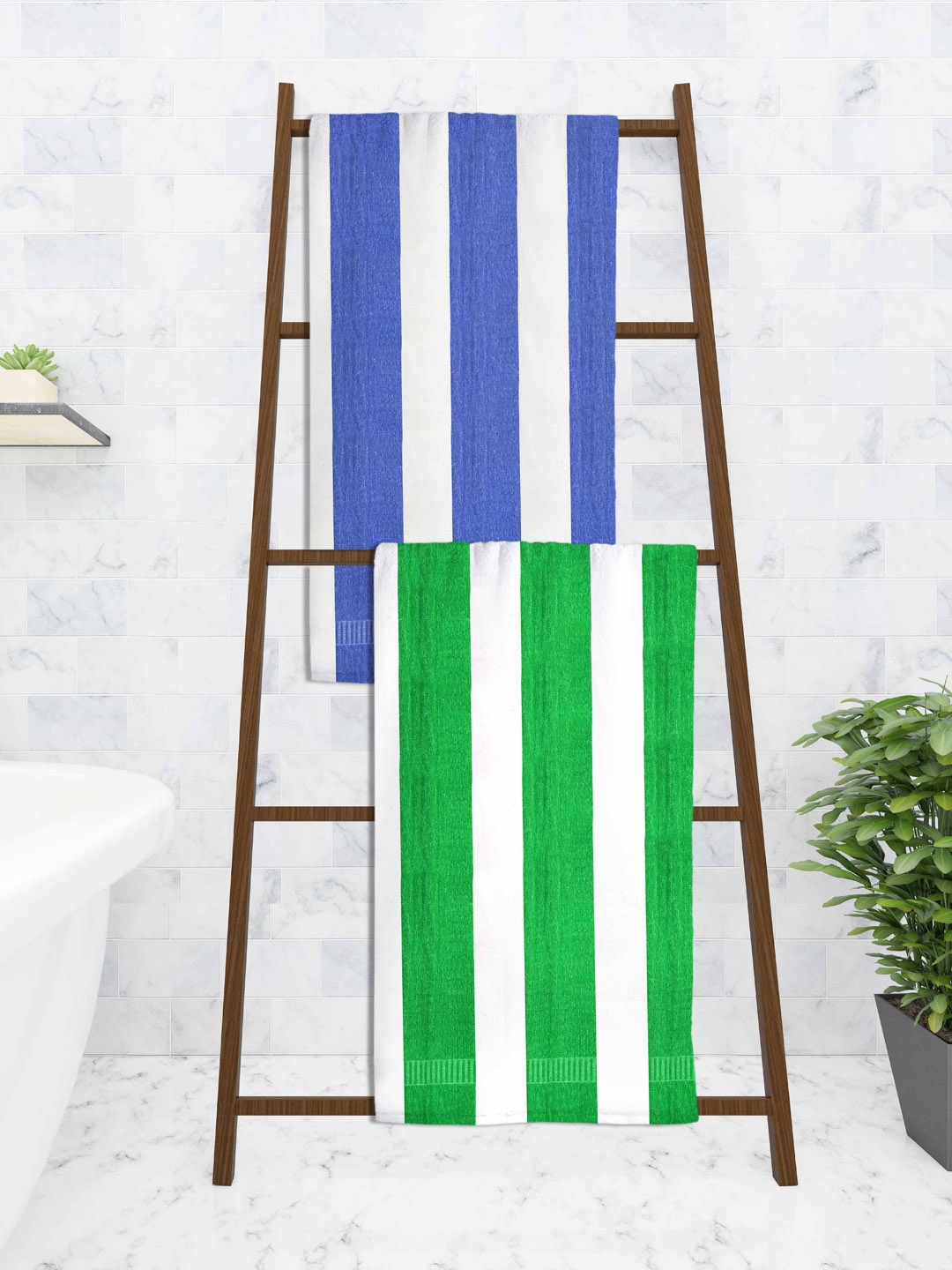 

Athom Trendz Set Of 2 Striped Pure Cotton 210 GSM Bath Towel, White