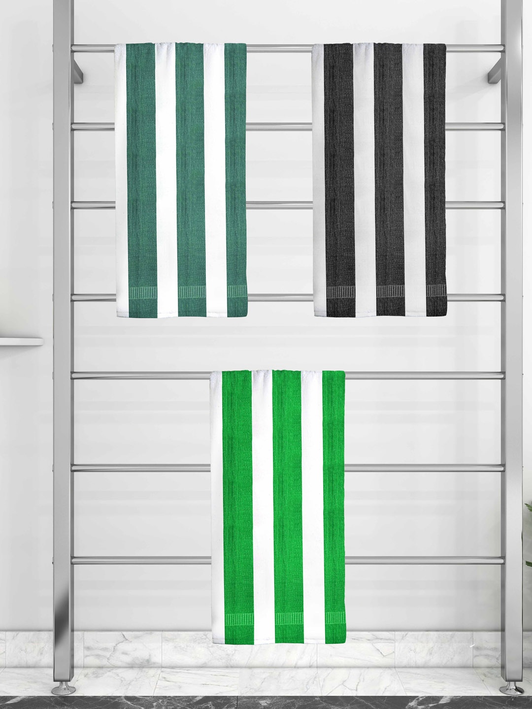 

Athom Trendz Set Of 3 Striped Pure Cotton 210 GSM Bath Towel, White