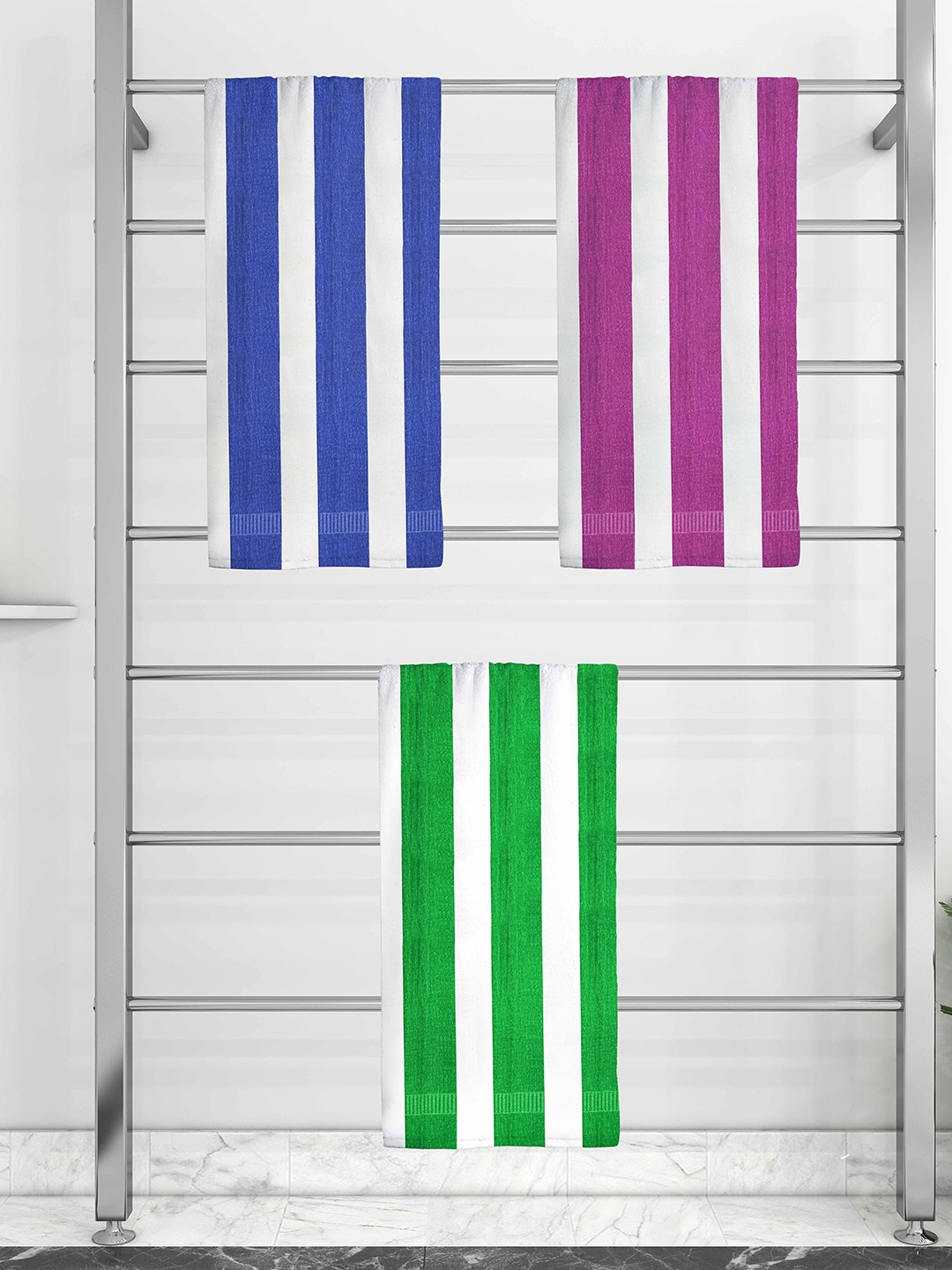 

Athom Trendz Set Of 3 Striped Pure Cotton 210 GSM Bath Towel, White