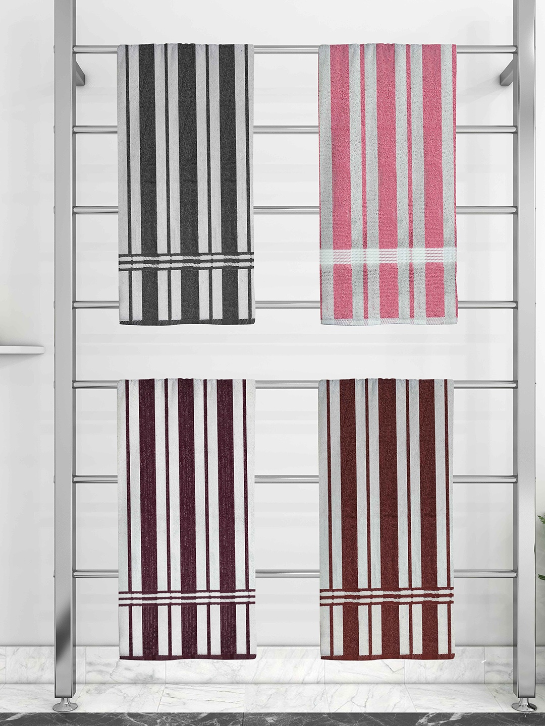 

Athom Trendz Set Of 4 Striped Pure Cotton 210 GSM Bath Towel, White