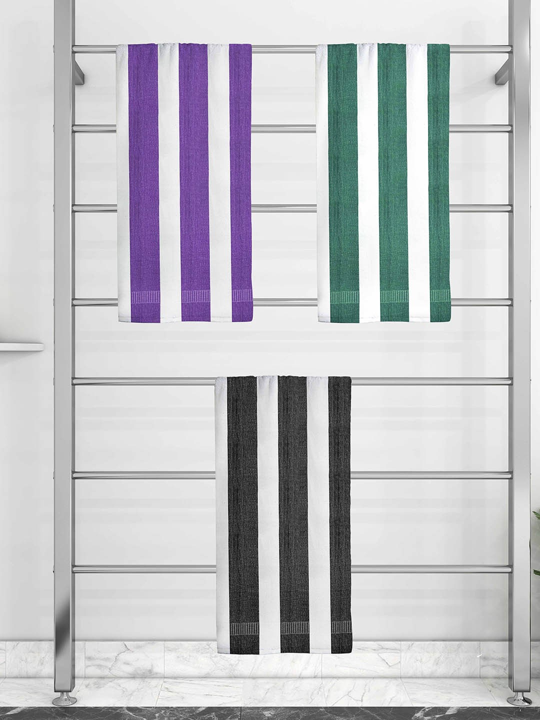 

Athom Trendz Set Of 3 Striped 210 GSM Pure Cotton Bath Towels, Purple