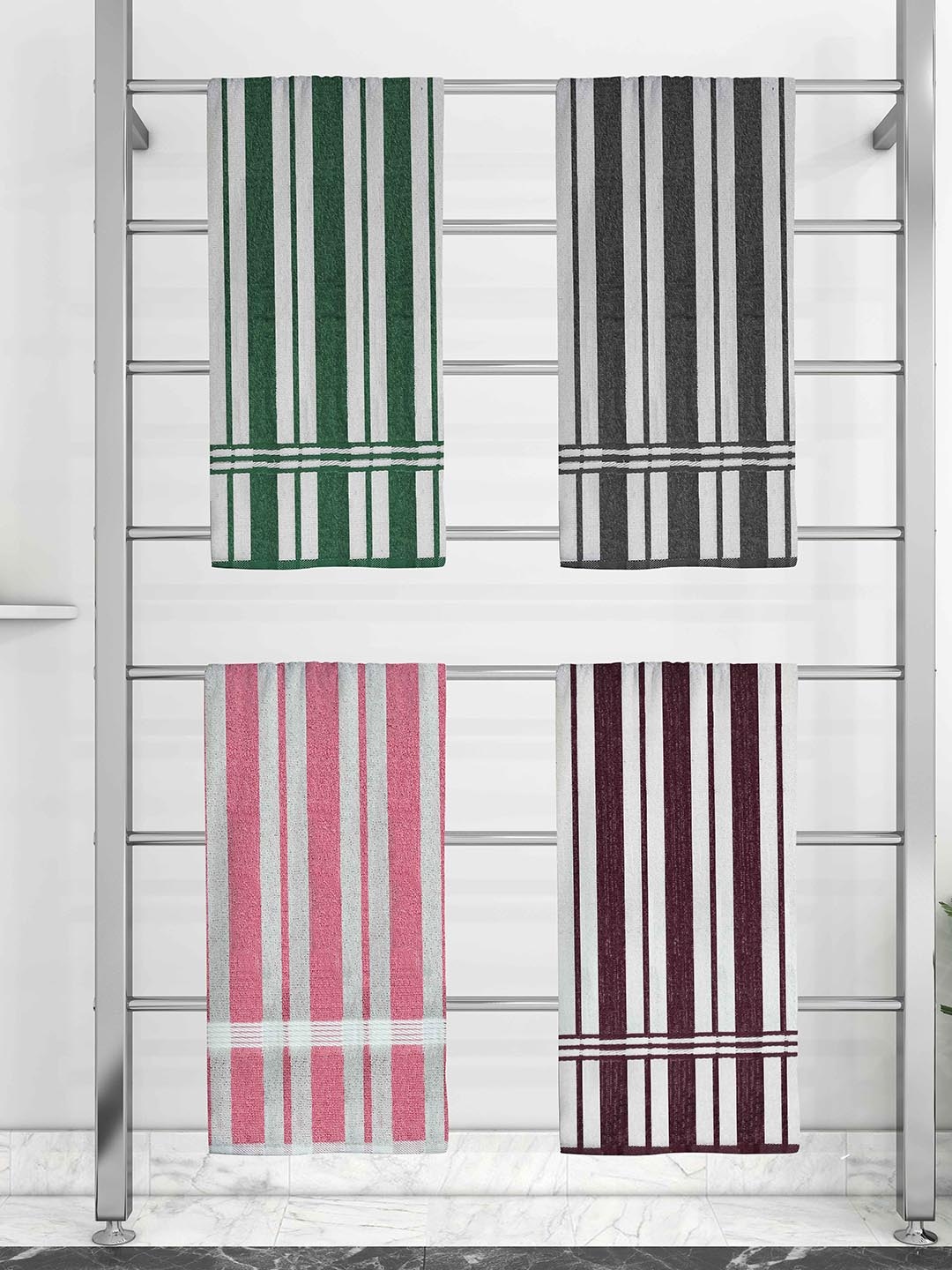 

Athom Trendz Set Of 4 Striped Pure Cotton 210 GSM Bath Towel, White