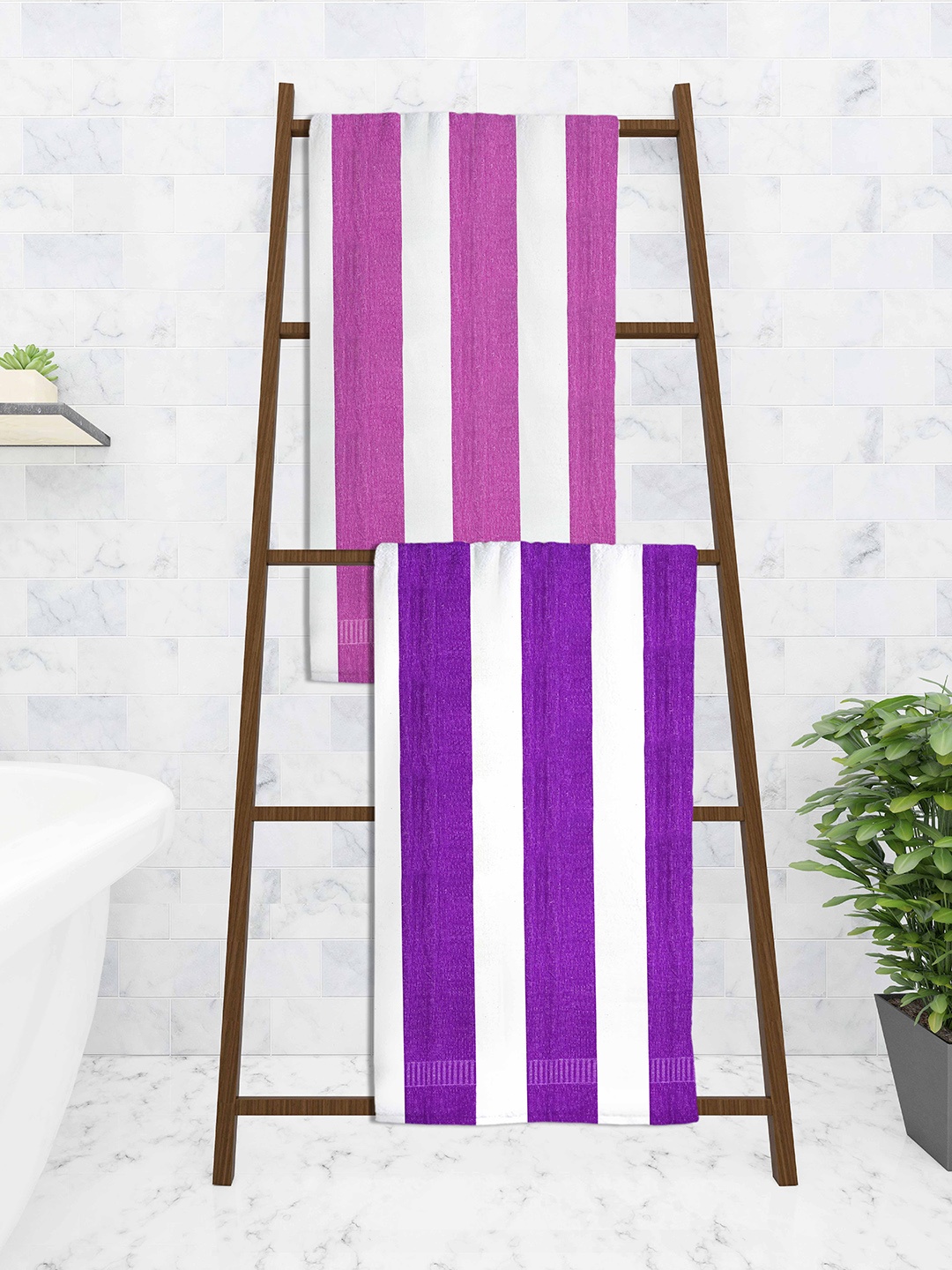 

Athom Trendz Set Of 2 Striped Pure Cotton 210 GSM Bath Towel, White