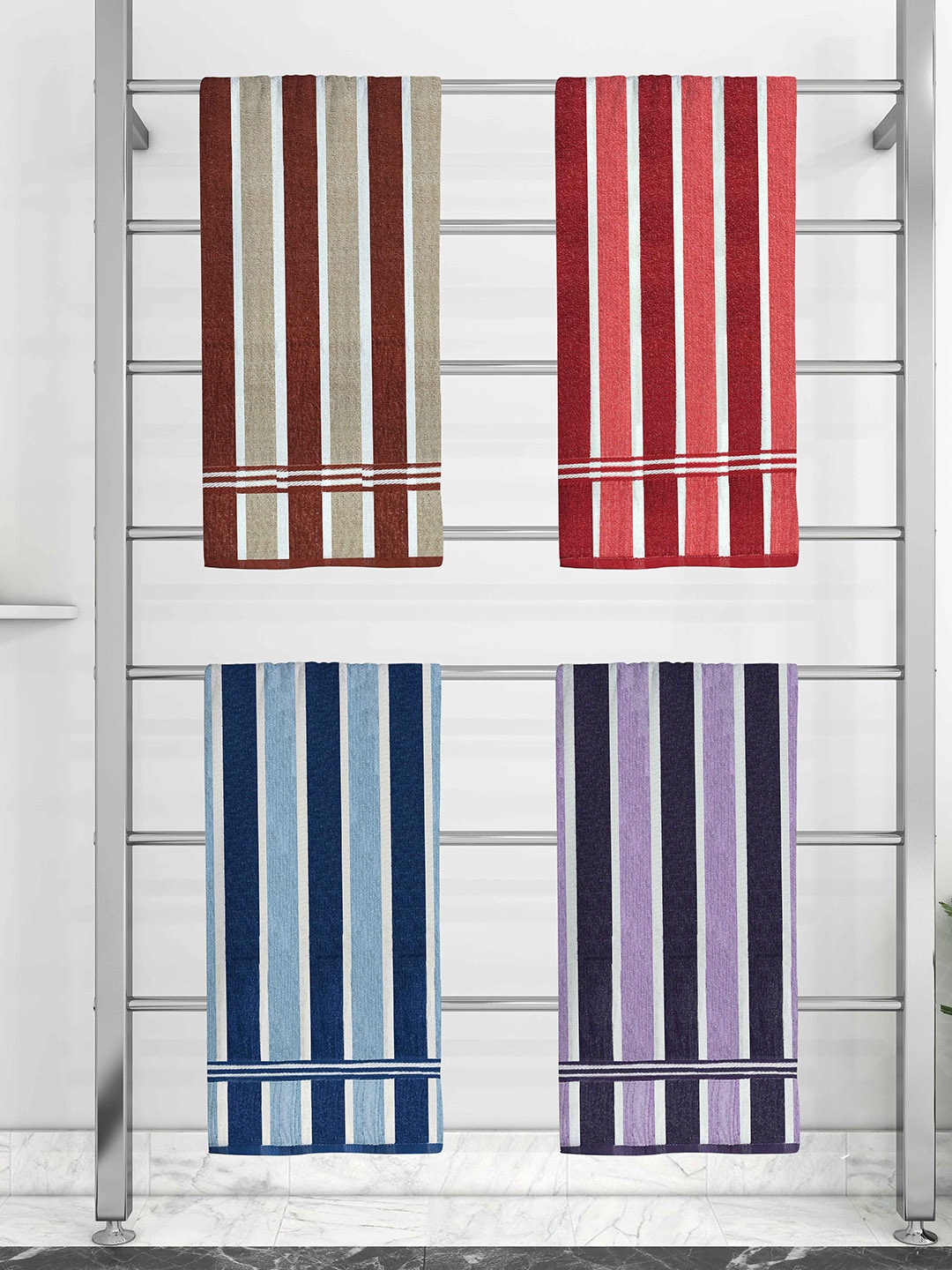 

Athom Trendz Set Of 4 Striped Pure Cotton 210 GSM Bath Towel, White