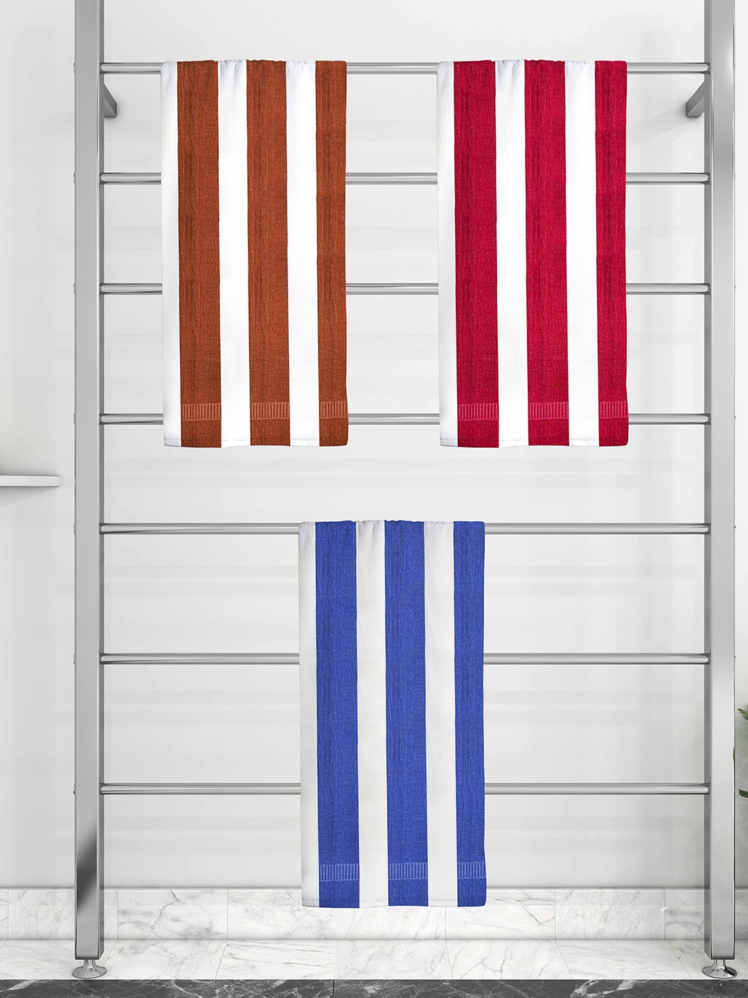 

Athom Trendz Set Of 3 Striped Pure Cotton 210 GSM Bath Towel, White