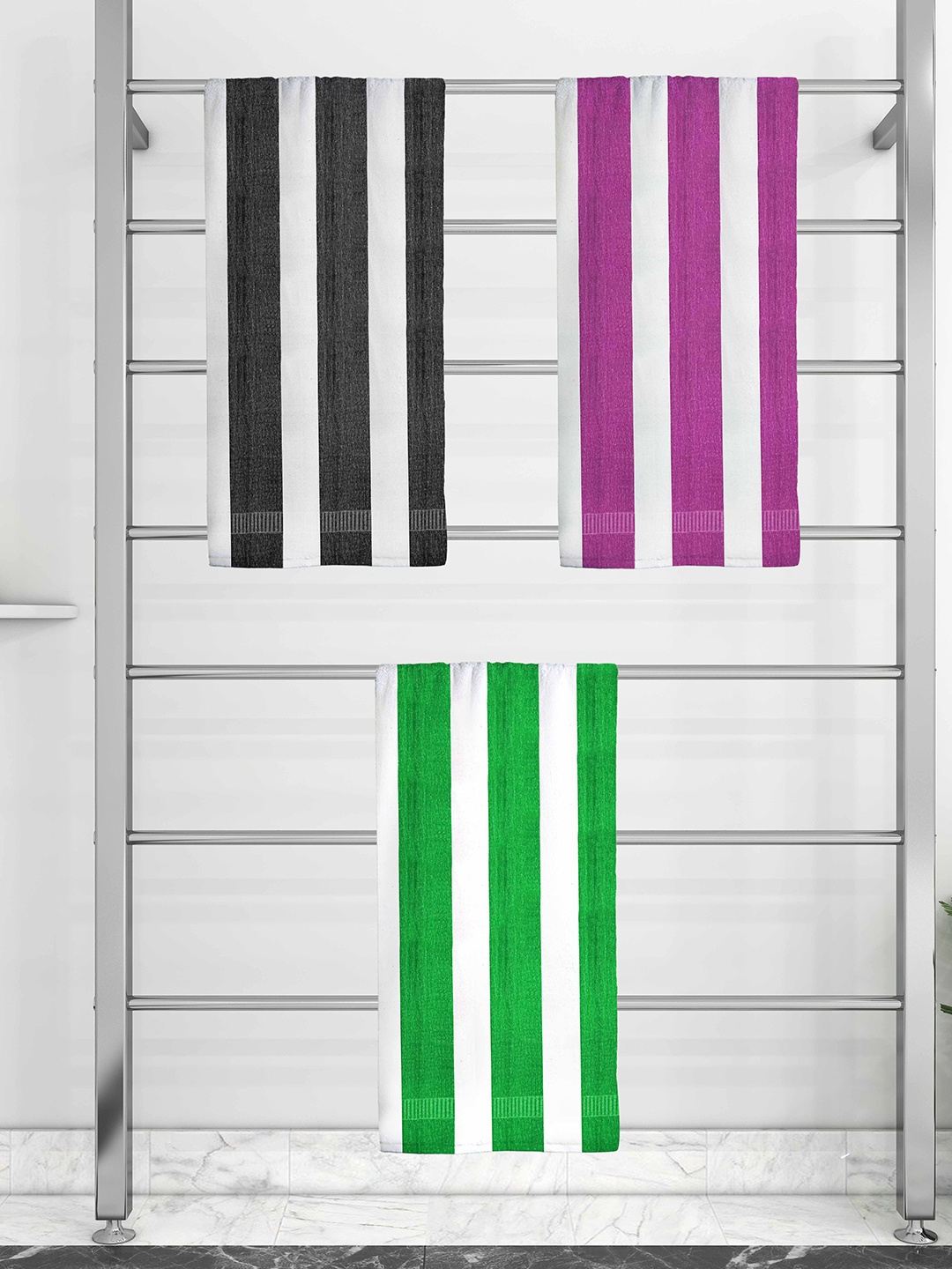 

Athom Trendz Set Of 3 Striped Pure Cotton 210 GSM Bath Towel, White
