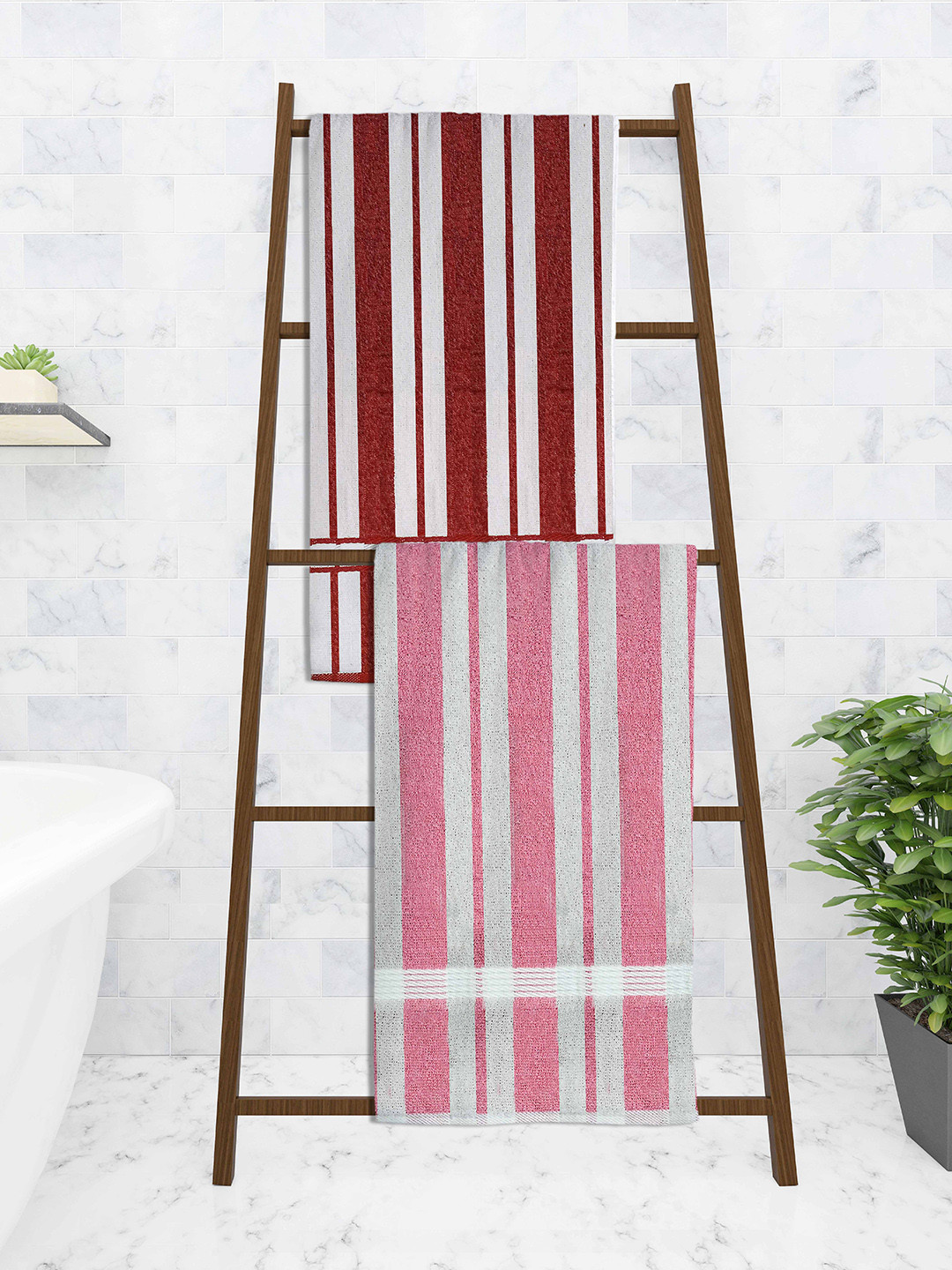 

Athom Trendz Set Of 2 Striped Pure Cotton 210 GSM Bath Towel, White