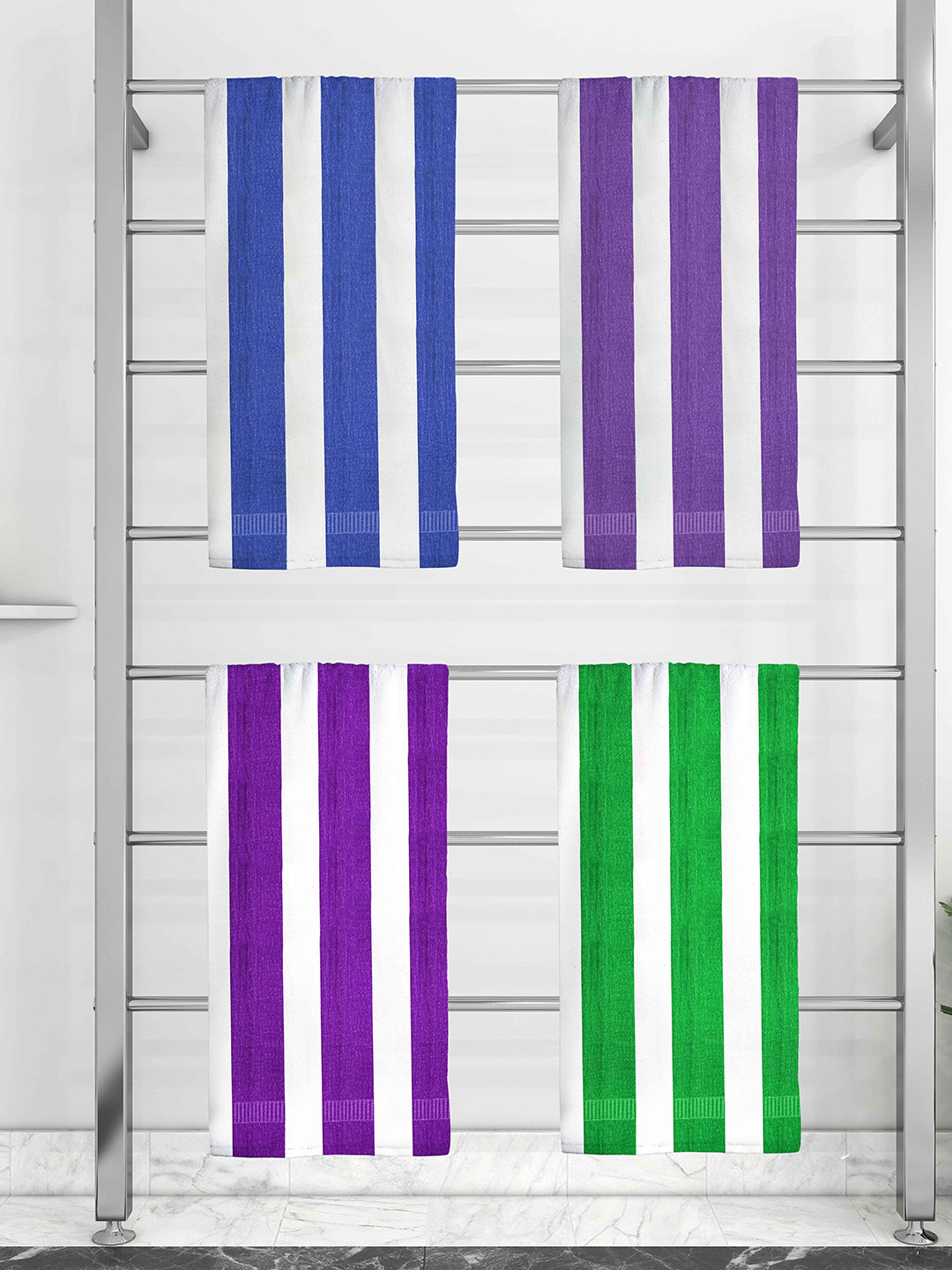 

Athom Trendz Set Of 4 Striped Pure Cotton 210 GSM Bath Towel, White