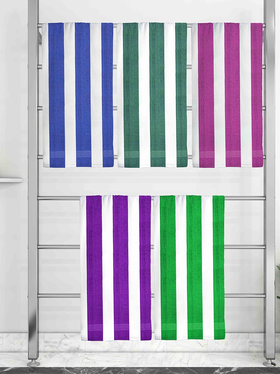 

Athom Trendz Set Of 5 Striped 210 GSM Pure Cotton Bath Towels, Multi