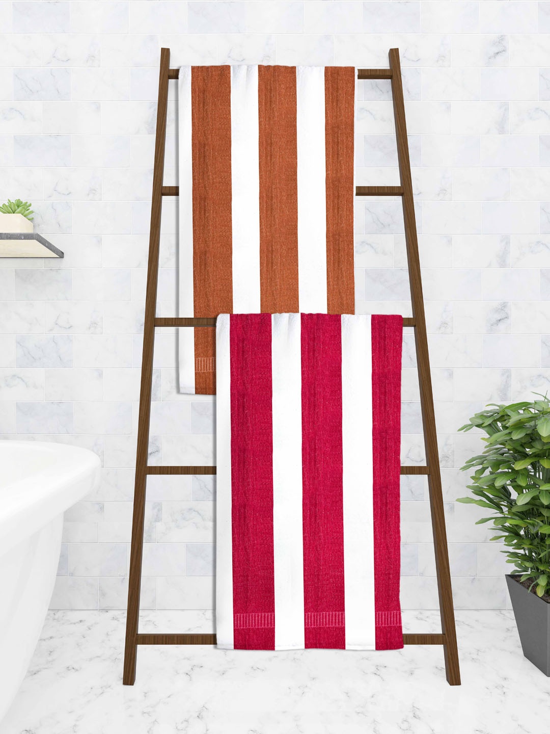 

Athom Trendz Set Of 2 Striped Pure Cotton 210 GSM Bath Towel, White